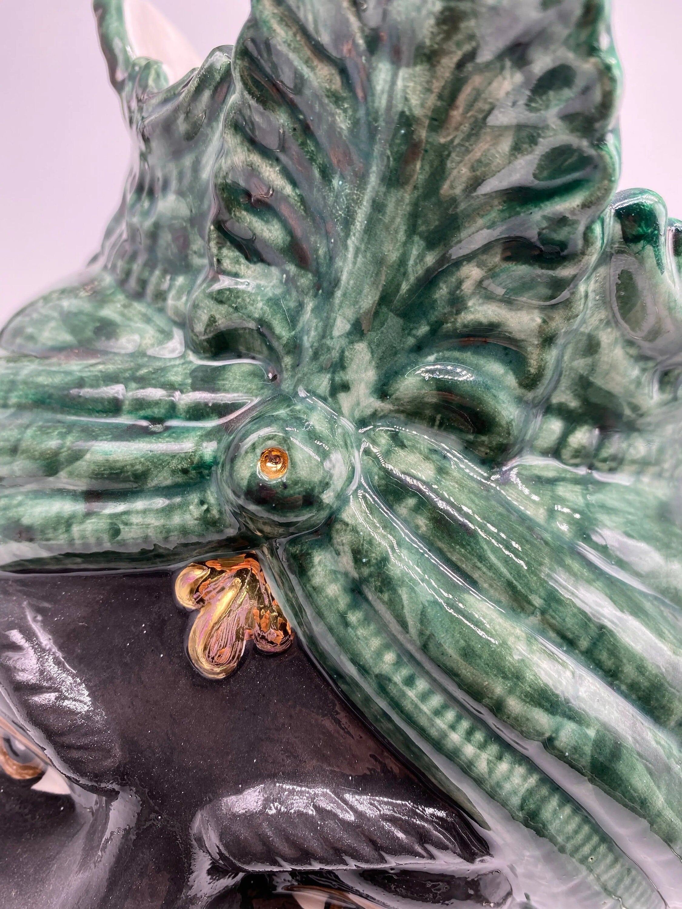 Teste di Moro Afro Ceramica Caltagirone cm H.35 L.23 Artigianale Verde con Oro DD CERAMICHE SICILIANE