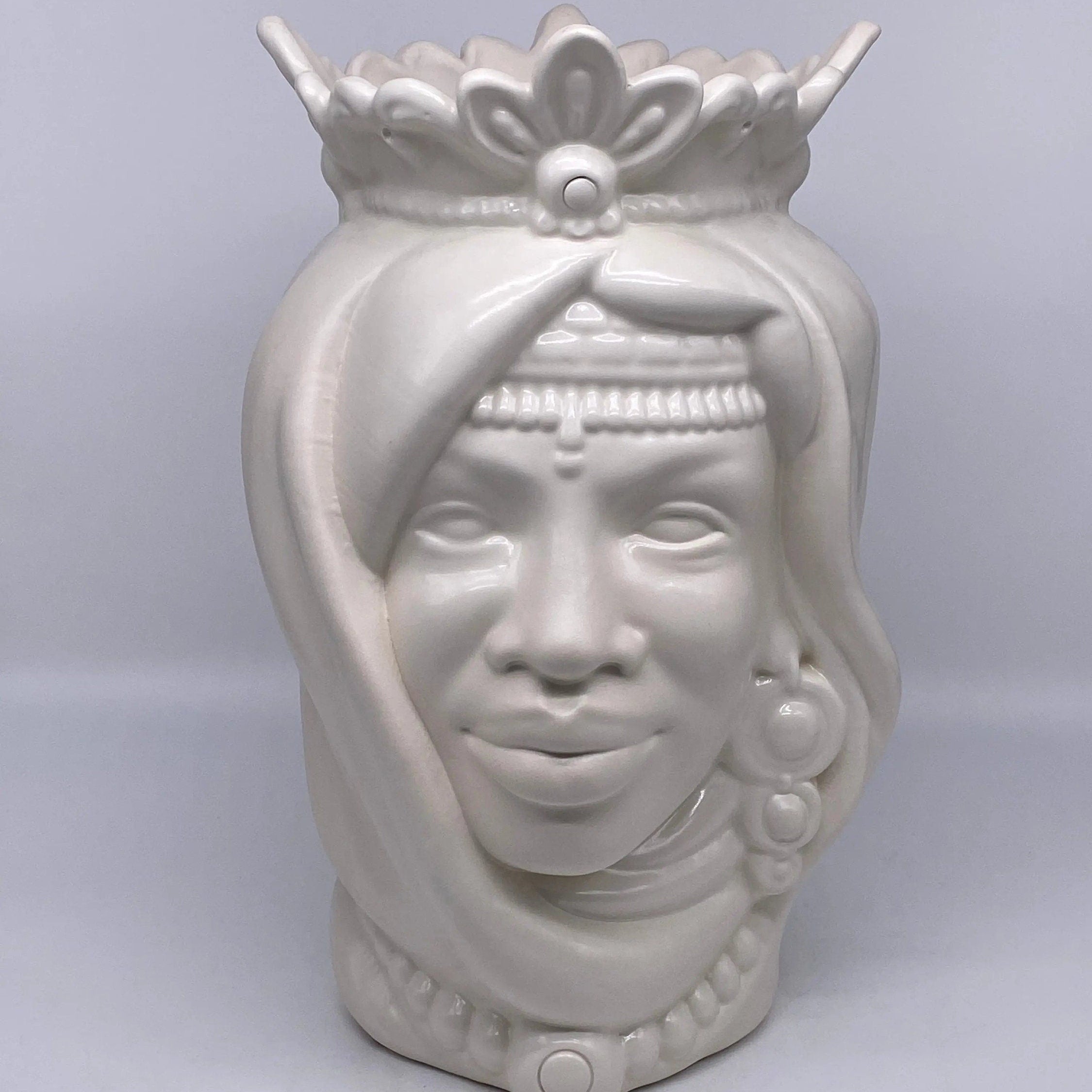 Teste di Moro Afro Ceramica Caltagirone cm H.35 L.23 Artigianale Bianco Opaco DD CERAMICHE SICILIANE