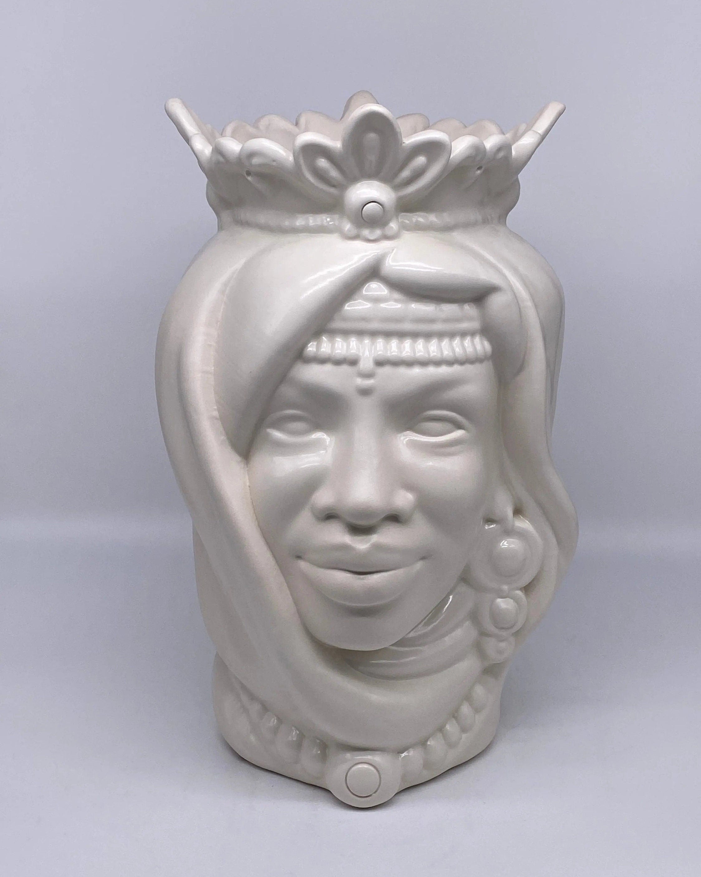 Teste di Moro Afro Ceramica Caltagirone cm H.35 L.23 Artigianale Bianco Opaco DD CERAMICHE SICILIANE