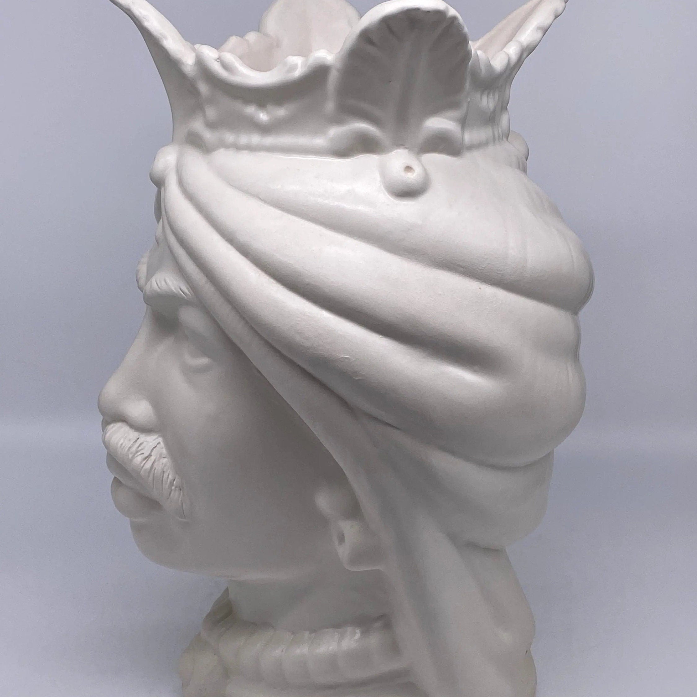 Teste di Moro Afro Ceramica Caltagirone cm H.35 L.23 Artigianale Bianco Opaco DD CERAMICHE SICILIANE