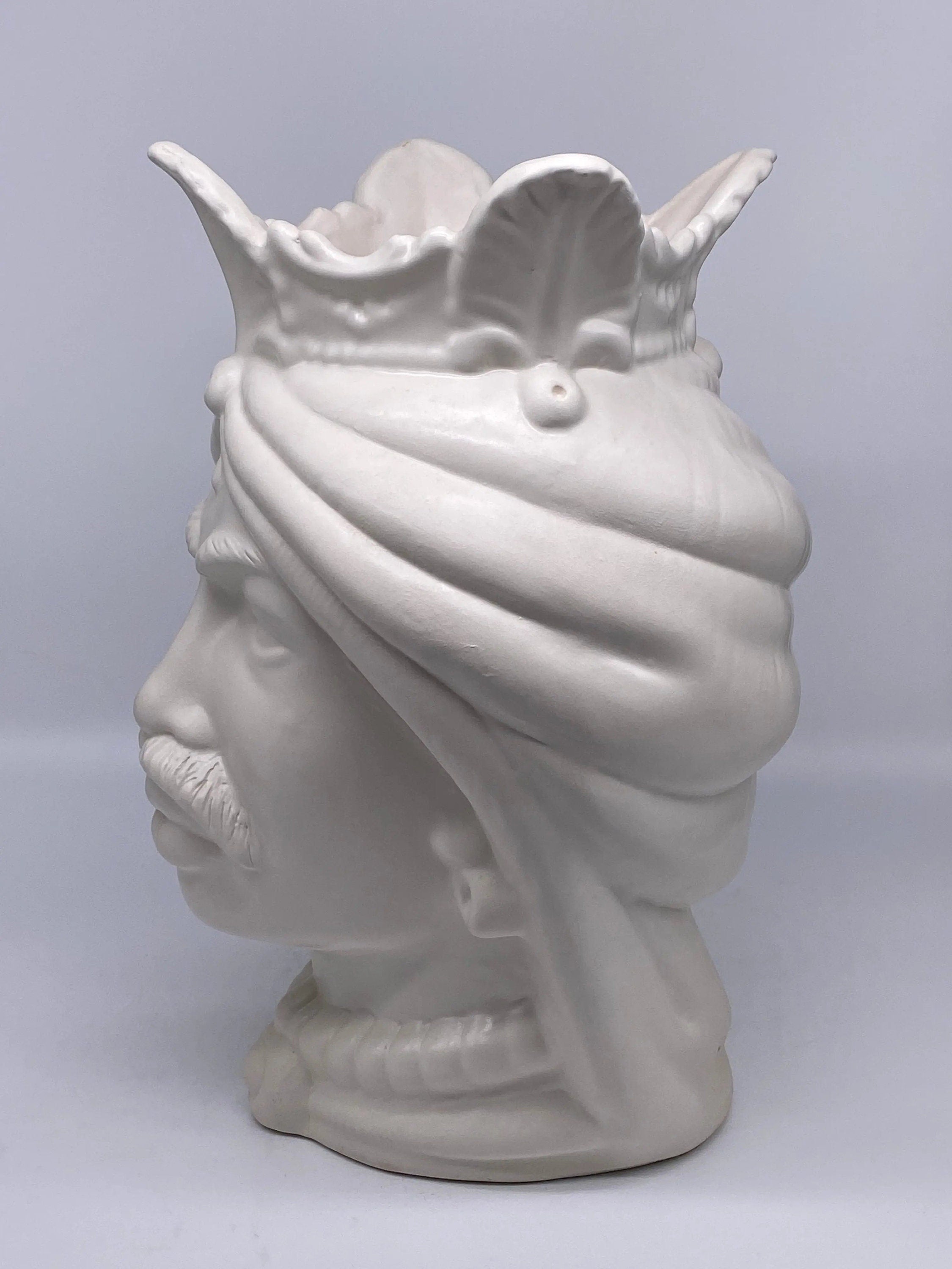 Teste di Moro Afro Ceramica Caltagirone cm H.35 L.23 Artigianale Bianco Opaco DD CERAMICHE SICILIANE