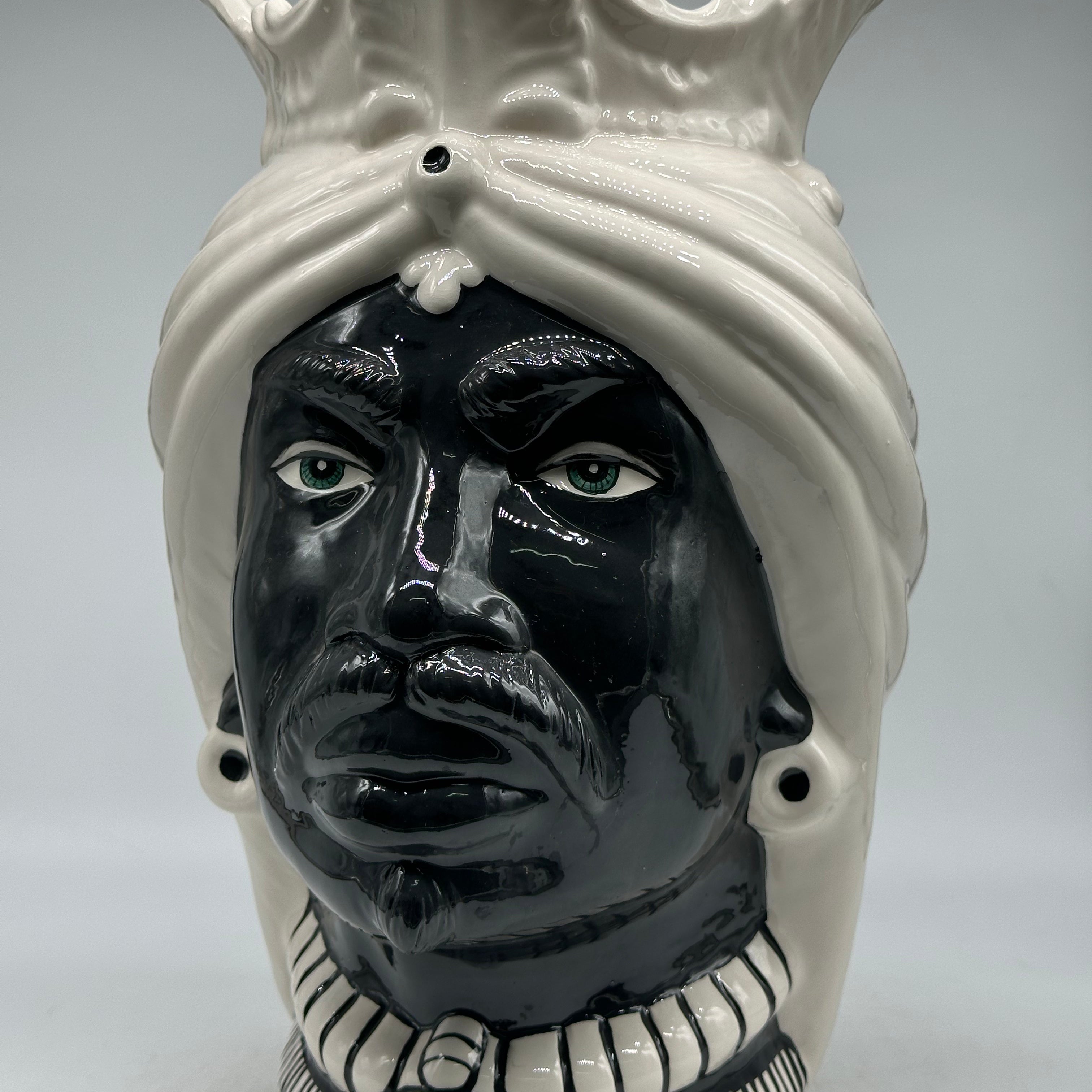 Teste di Moro Afro Ceramica Caltagirone cm H.35 L.23 Artigianale Bicolore Bianco Nero - TESTE DI MORO