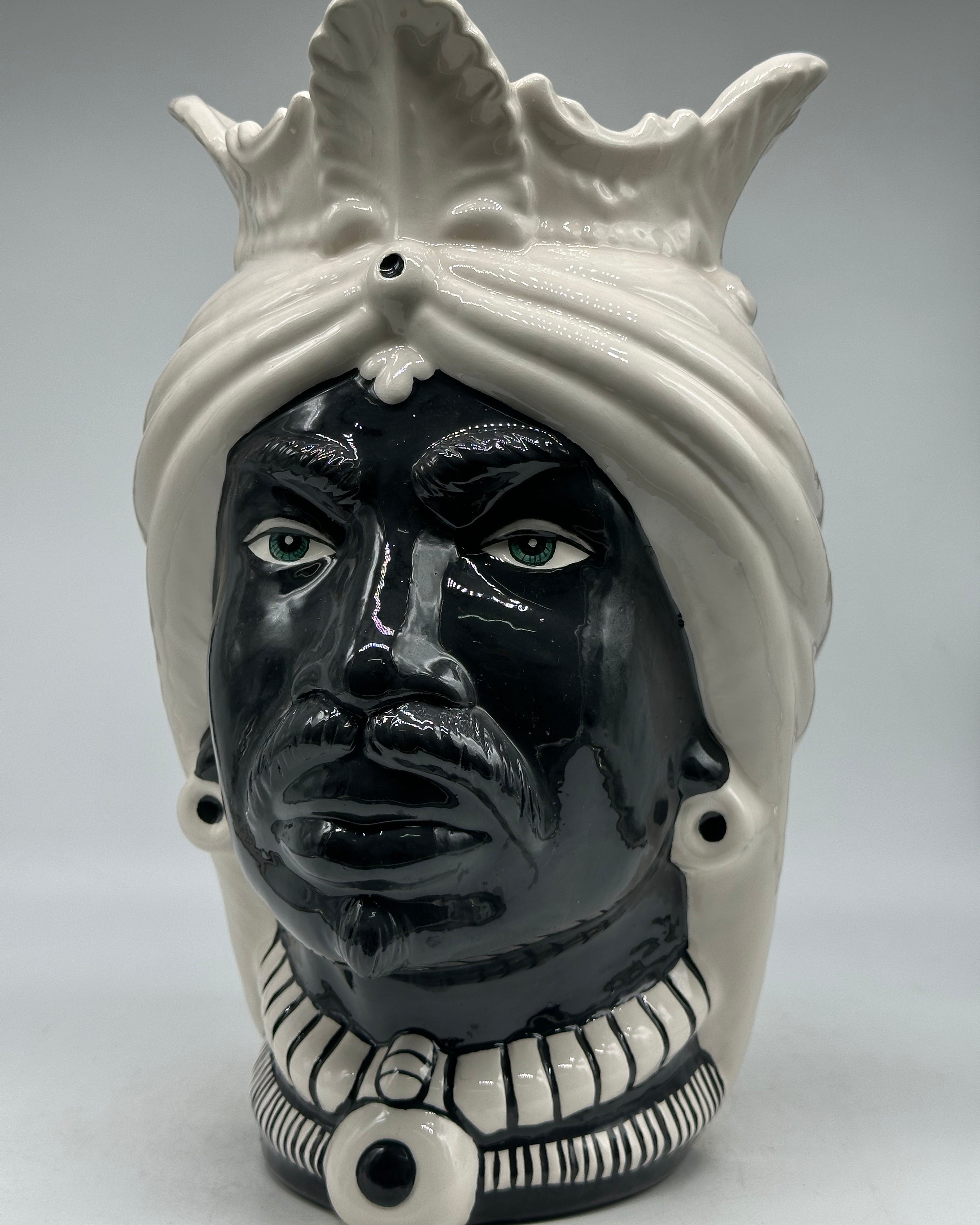 Teste di Moro Afro Ceramica Caltagirone cm H.35 L.23 Artigianale Bicolore Bianco Nero - TESTE DI MORO