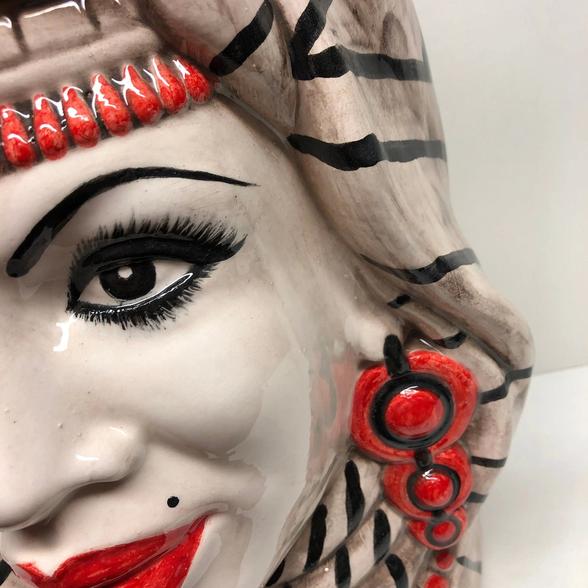 Teste di Moro Afro Ceramica Caltagirone cm H.35 L.23 Artigianale Turbante Striscie DD CERAMICHE SICILIANE