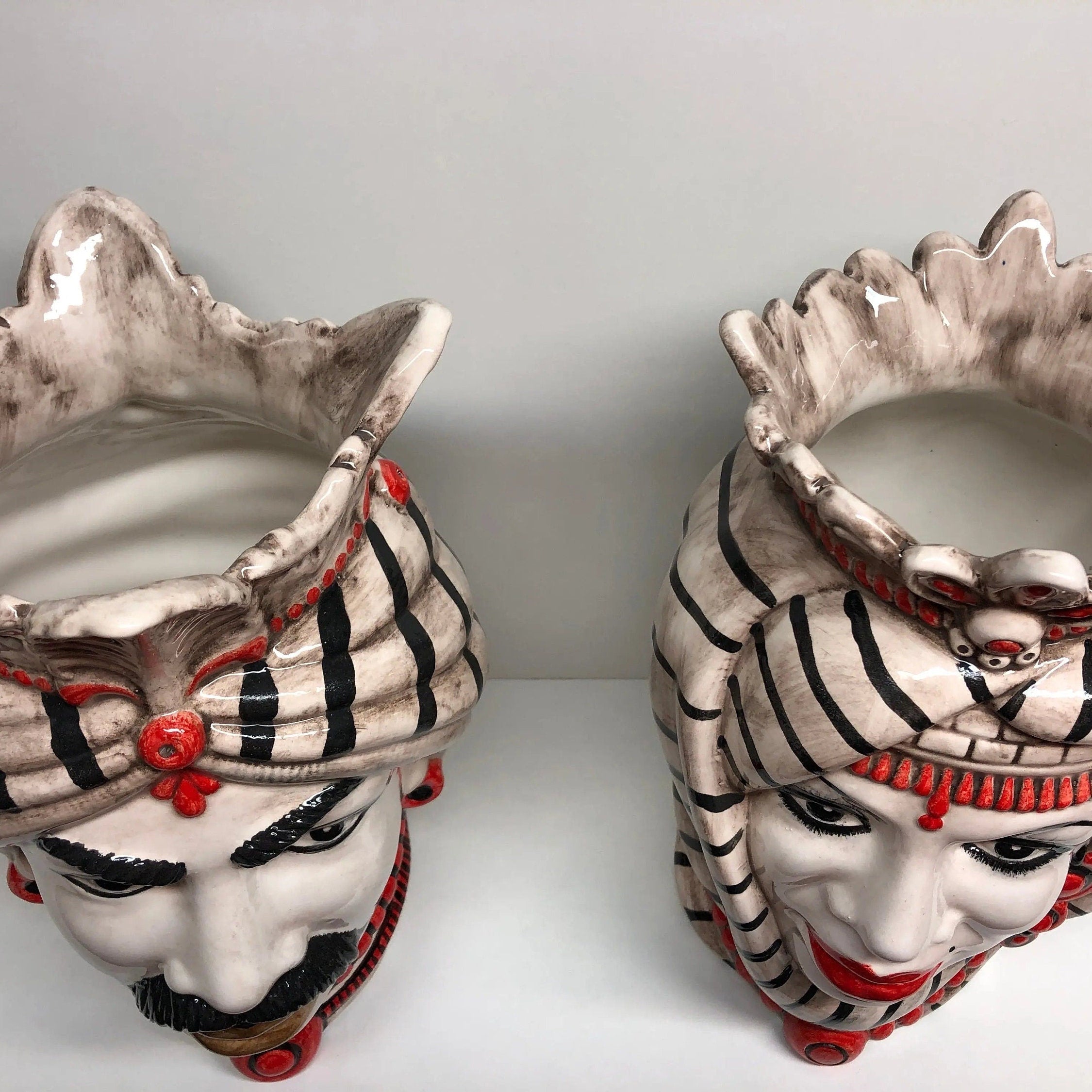 Teste di Moro Afro Ceramica Caltagirone cm H.35 L.23 Artigianale Turbante Striscie DD CERAMICHE SICILIANE