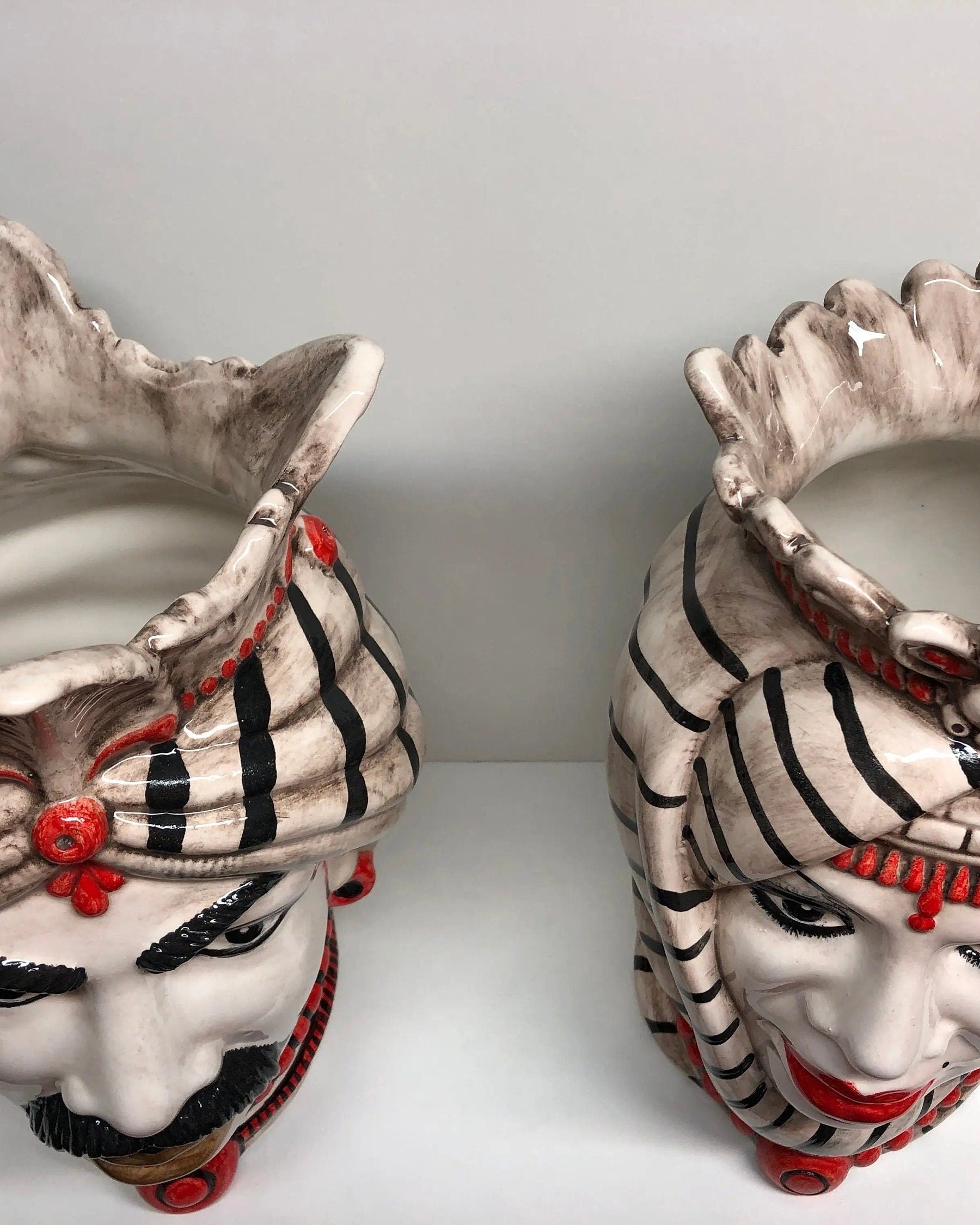 Teste di Moro Afro Ceramica Caltagirone cm H.35 L.23 Artigianale Turbante Striscie DD CERAMICHE SICILIANE