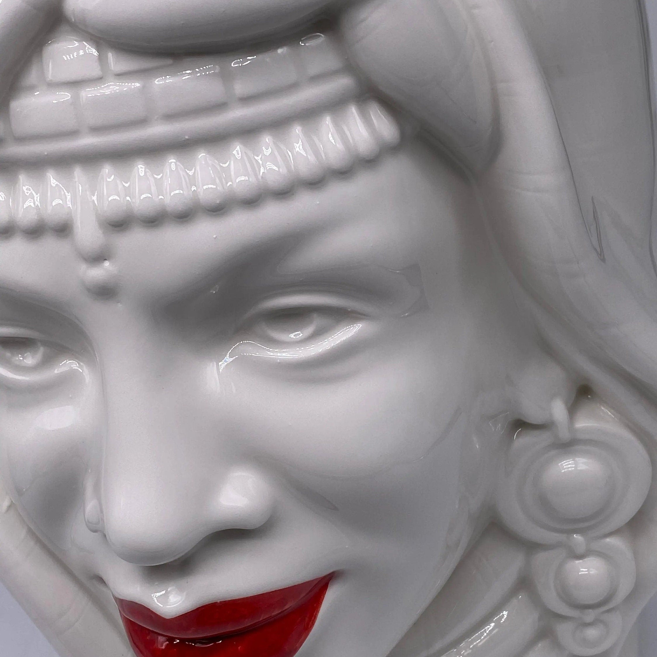 Teste di Moro Afro Ceramica Caltagirone cm H.37 L.24 Artigianale Bianco Labbra Rosse DD CERAMICHE SICILIANE