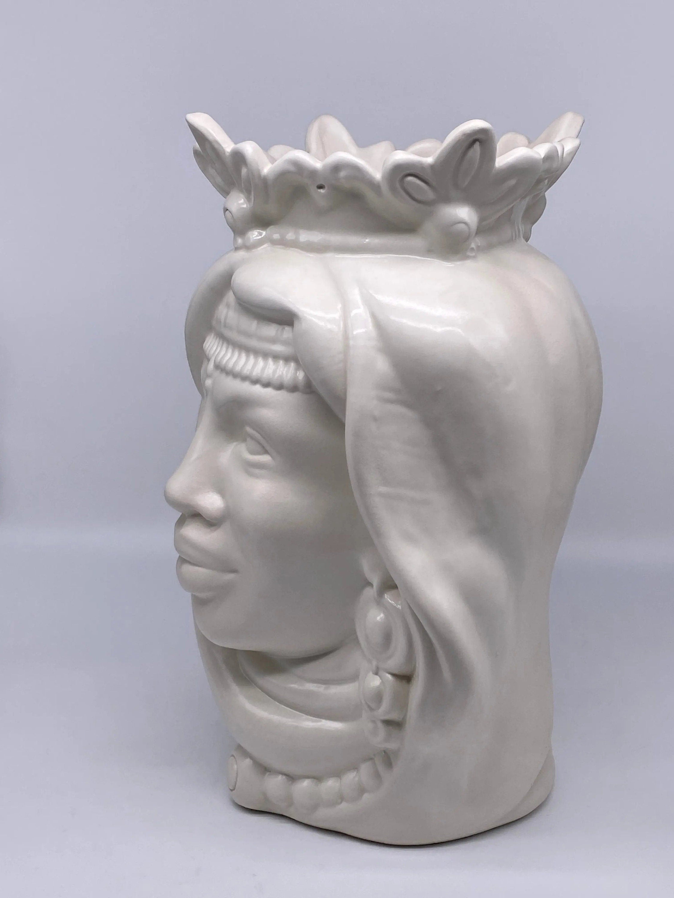 Teste di Moro Afro Ceramica Caltagirone cm H.35 L.23 Artigianale Bianco Opaco DD CERAMICHE SICILIANE