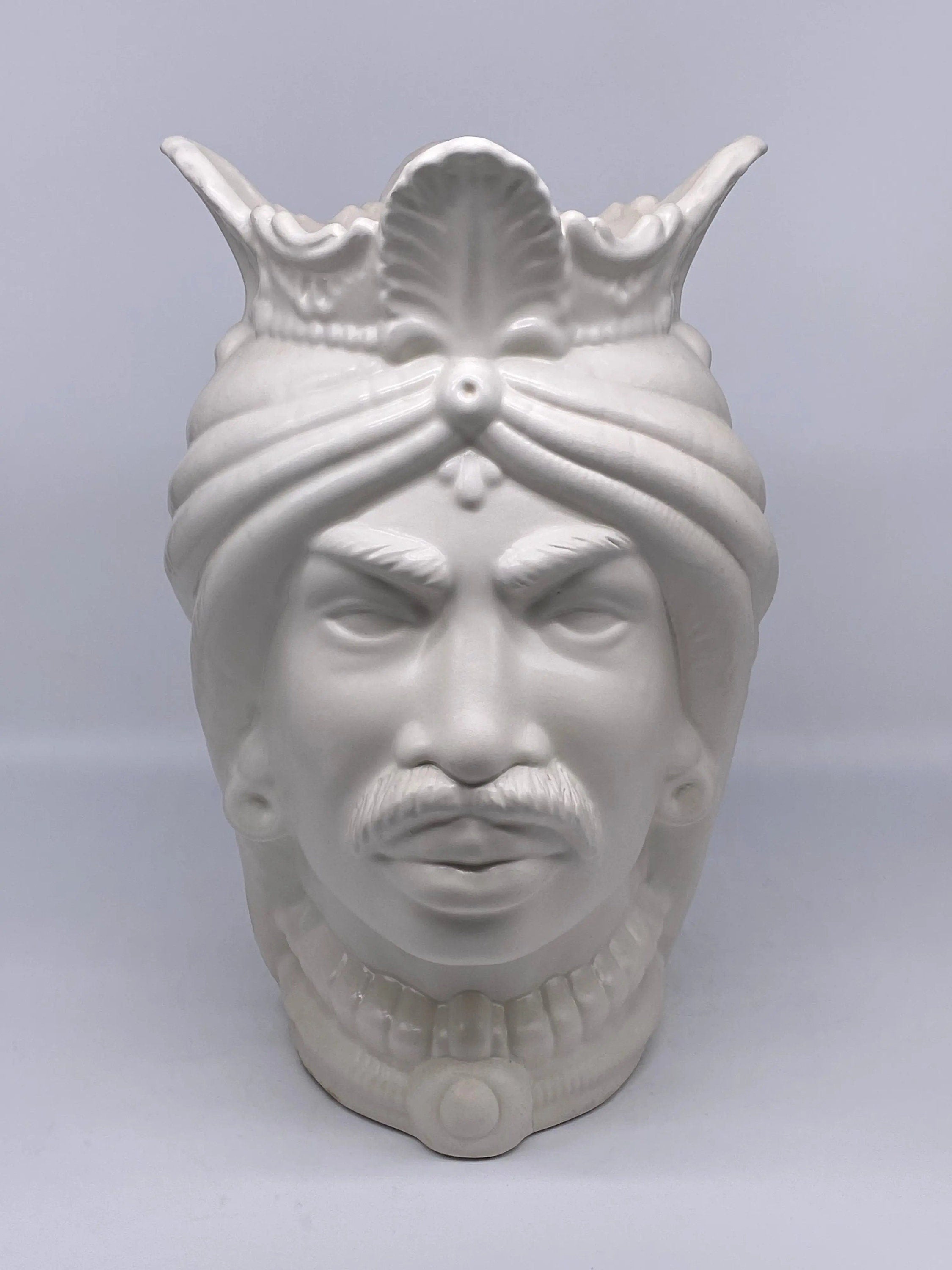 Teste di Moro Afro Ceramica Caltagirone cm H.35 L.23 Artigianale Bianco Opaco DD CERAMICHE SICILIANE