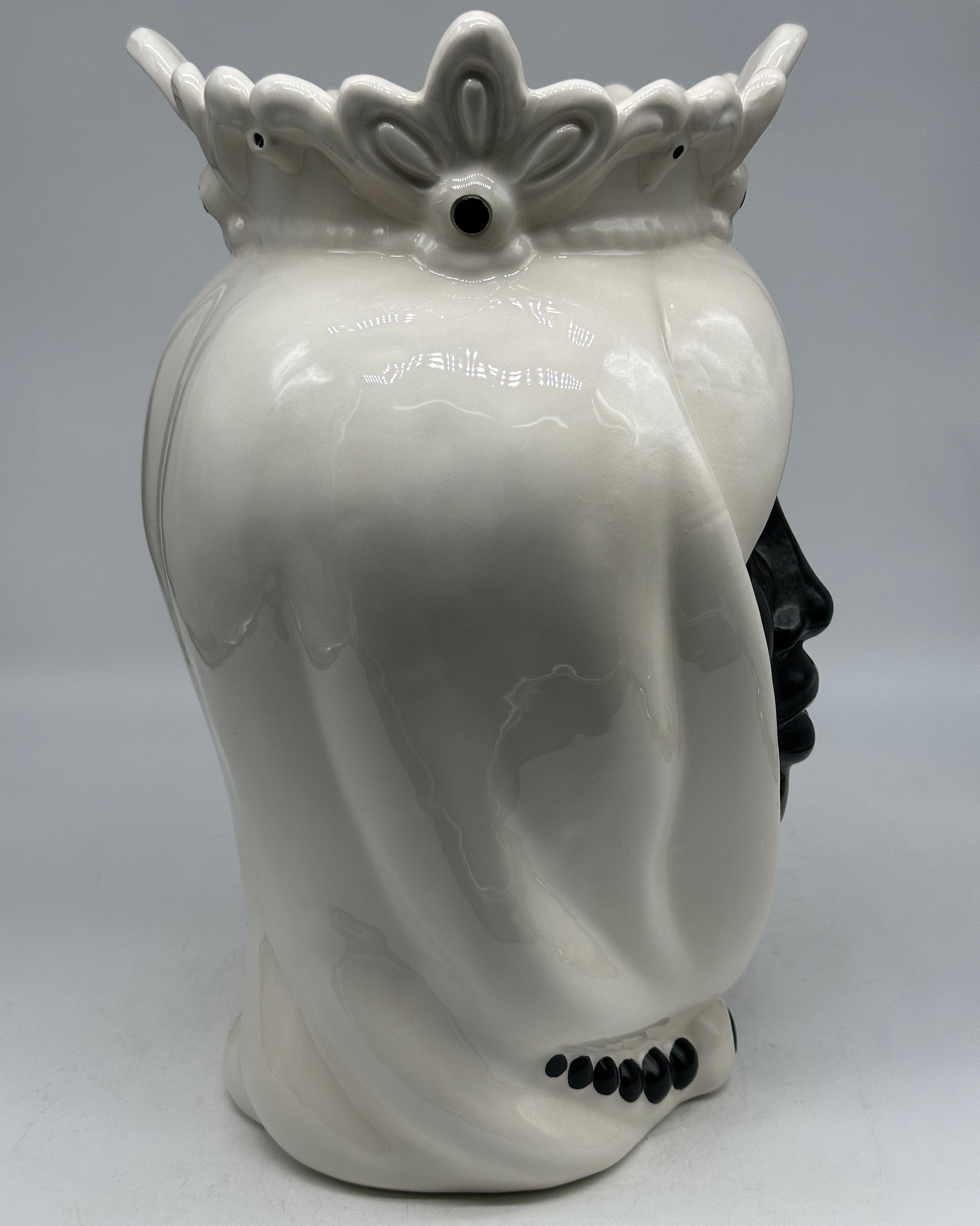 Teste di Moro Afro Ceramica Caltagirone cm H.35 L.23 Artigianale Bicolore Bianco Nero - TESTE DI MORO