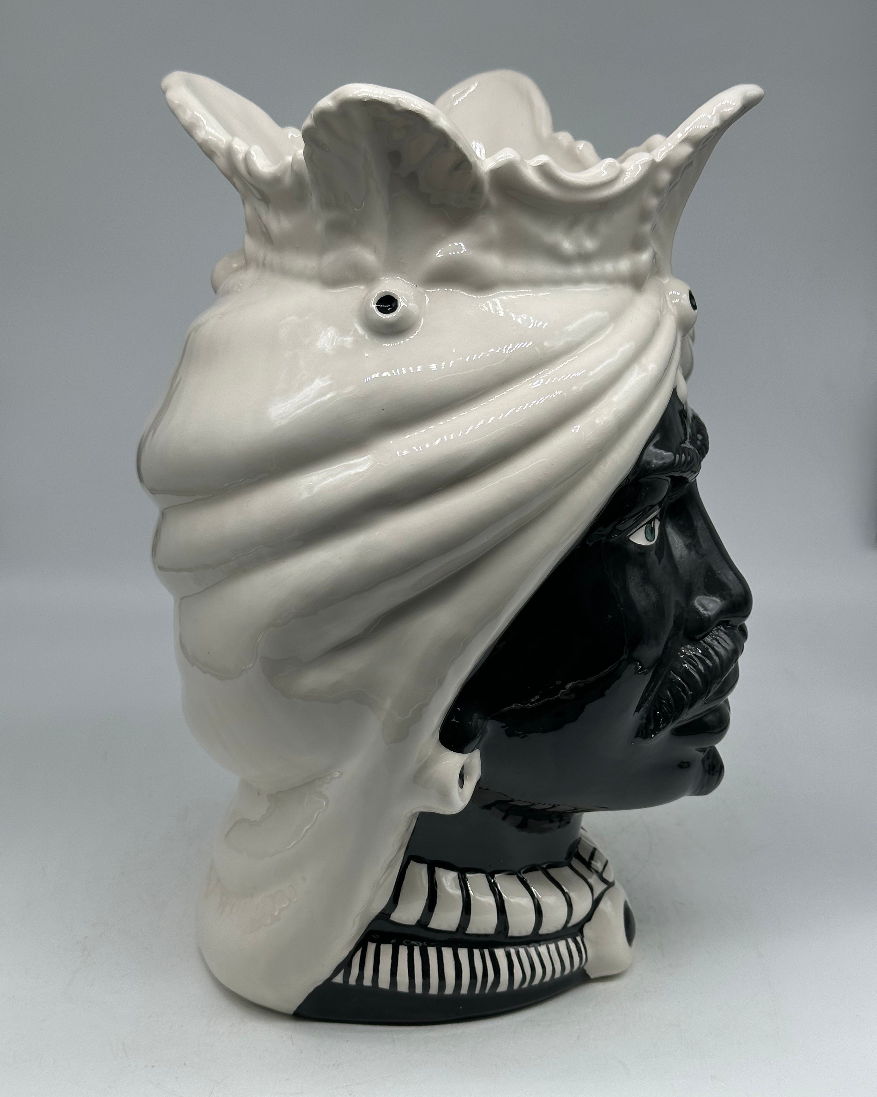 Teste di Moro Afro Ceramica Caltagirone cm H.35 L.23 Artigianale Bicolore Bianco Nero - TESTE DI MORO
