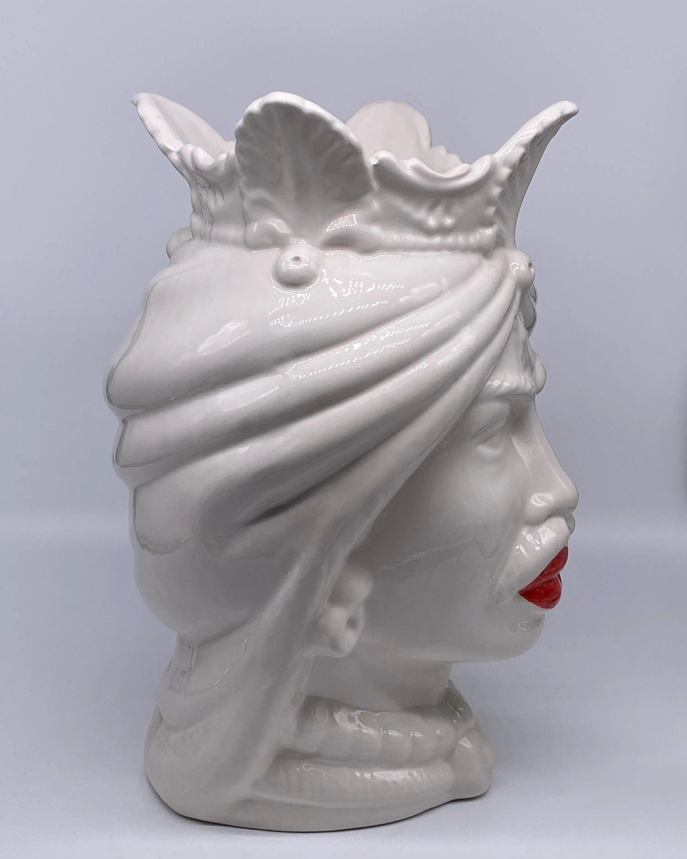 Teste di Moro Afro Ceramica Caltagirone cm H.37 L.24 Artigianale Bianco Labbra Rosse DD CERAMICHE SICILIANE