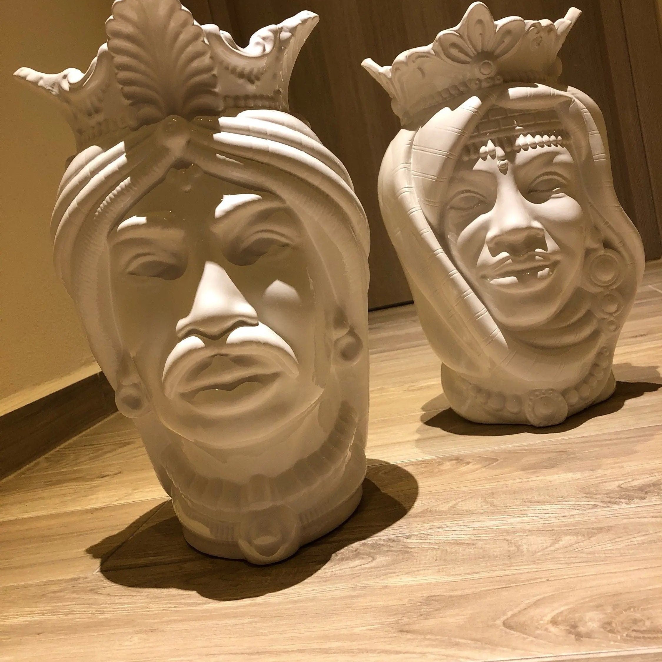 Teste di Moro Afro Ceramica Caltagirone cm H.35 L.23 Artigianale Bianco DD CERAMICHE SICILIANE