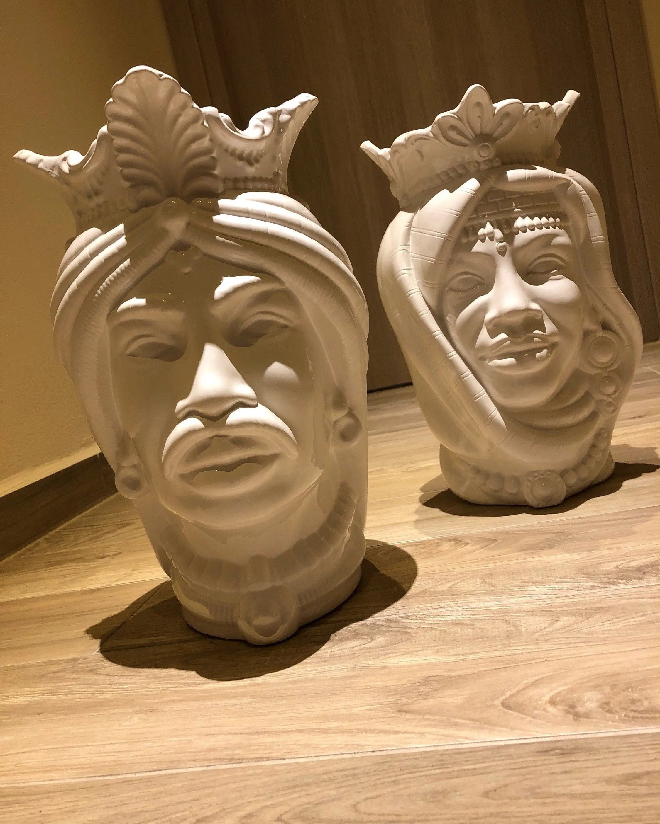 Teste di Moro Afro Ceramica Caltagirone cm H.35 L.23 Artigianale Bianco DD CERAMICHE SICILIANE