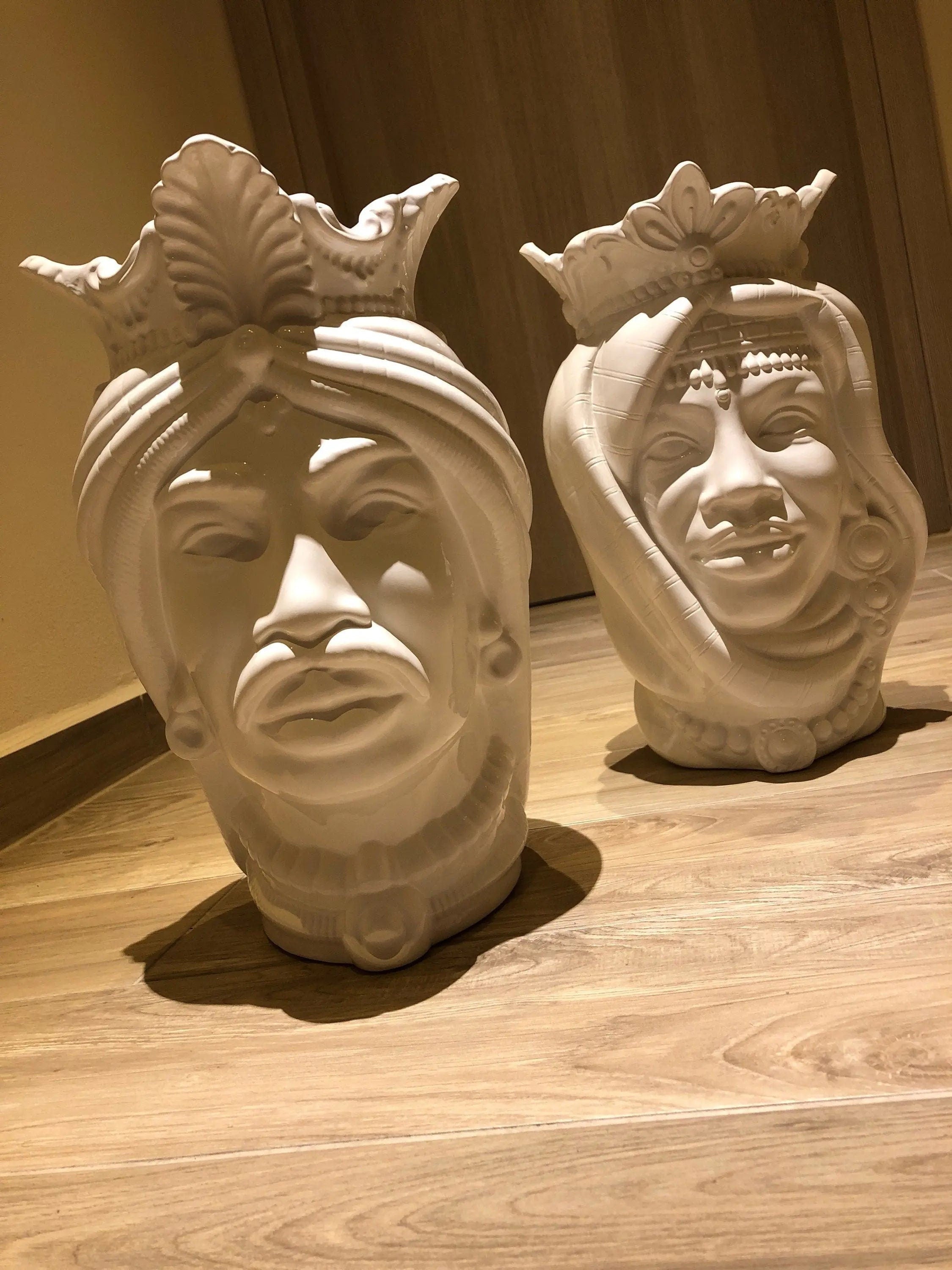 Teste di Moro Afro Ceramica Caltagirone cm H.35 L.23 Artigianale Bianco DD CERAMICHE SICILIANE