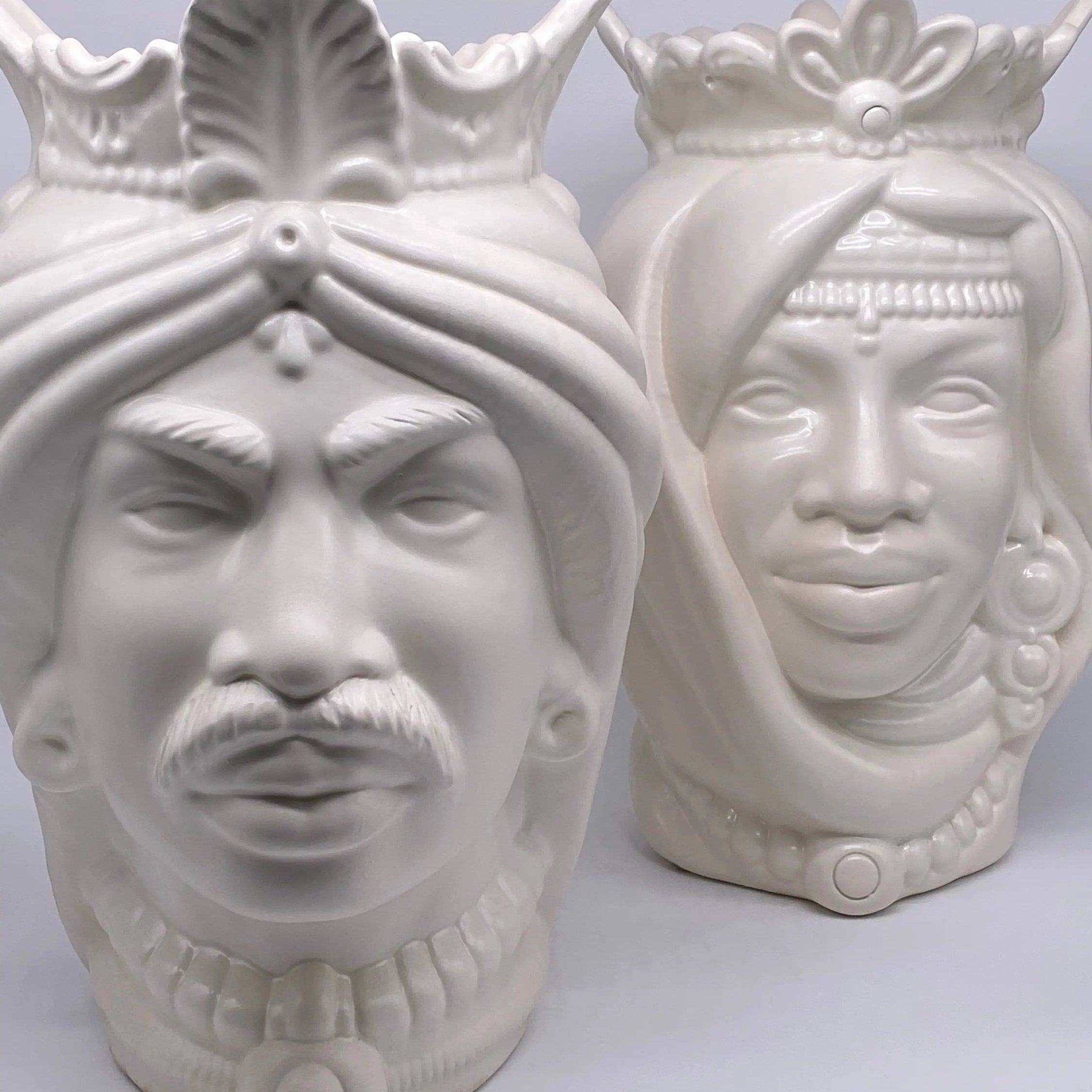 Teste di Moro Afro Ceramica Caltagirone cm H.35 L.23 Artigianale Bianco Opaco DD CERAMICHE SICILIANE