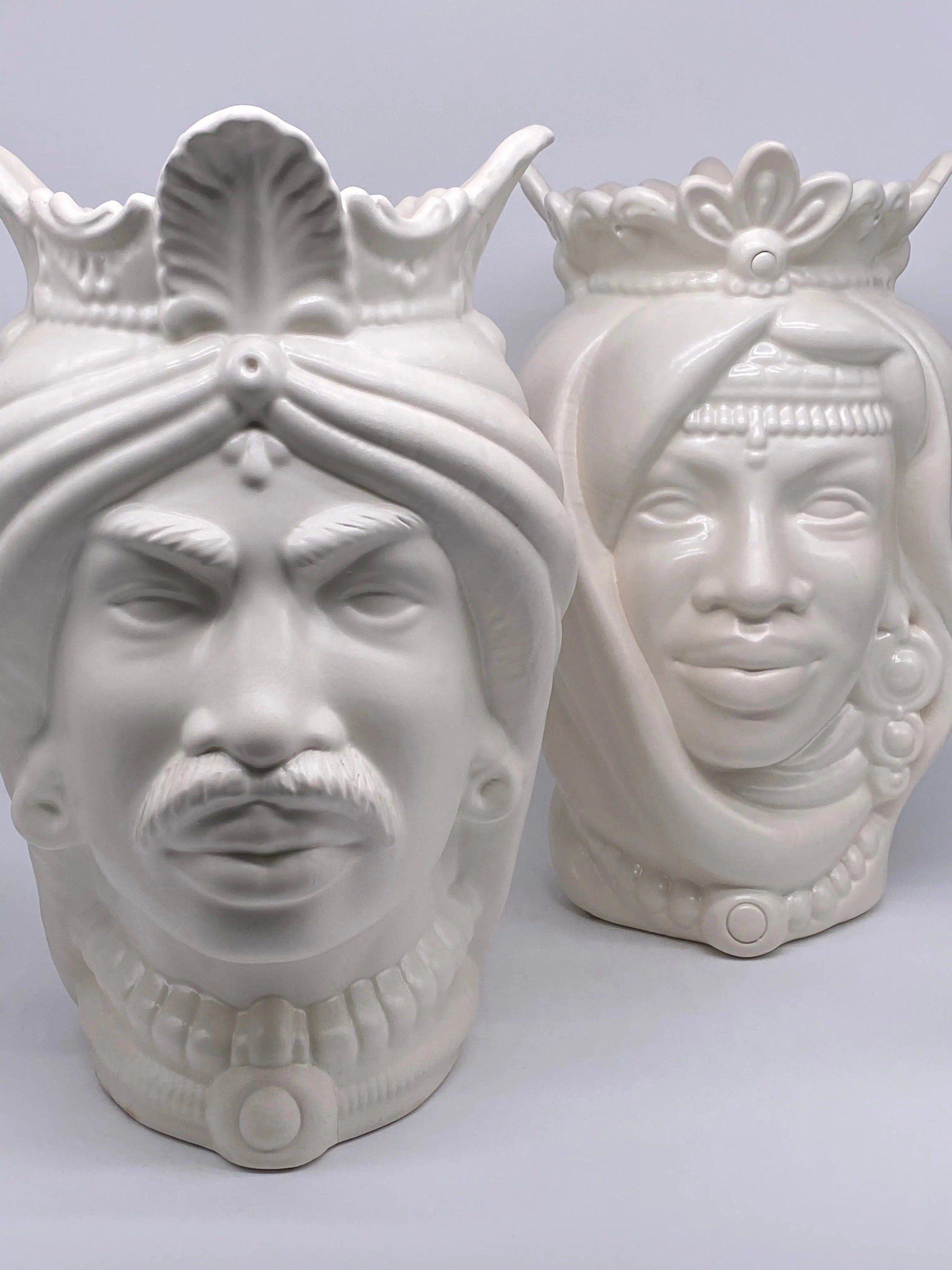 Teste di Moro Afro Ceramica Caltagirone cm H.35 L.23 Artigianale Bianco Opaco DD CERAMICHE SICILIANE