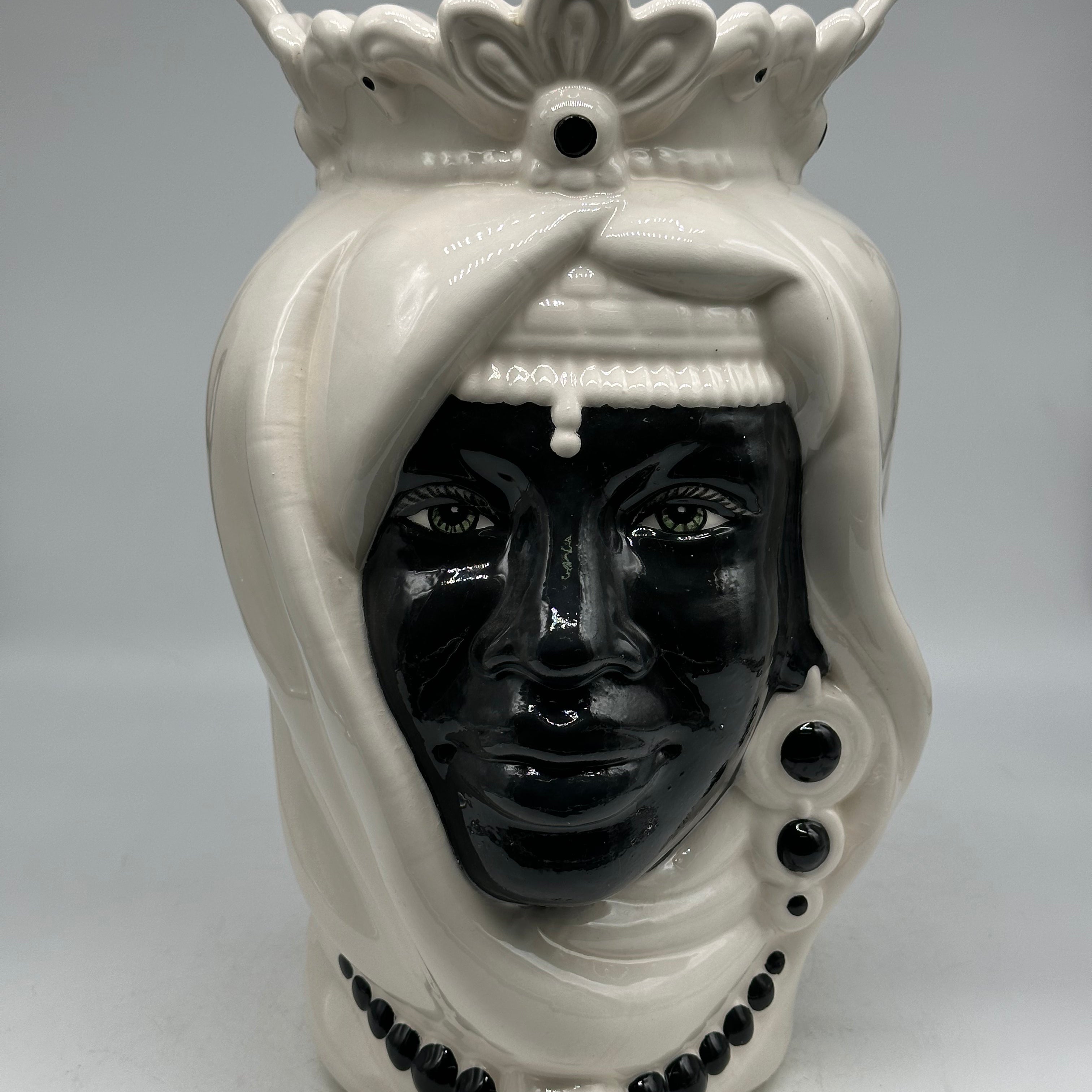 Teste di Moro Afro Ceramica Caltagirone cm H.35 L.23 Artigianale Bicolore Bianco Nero - TESTE DI MORO