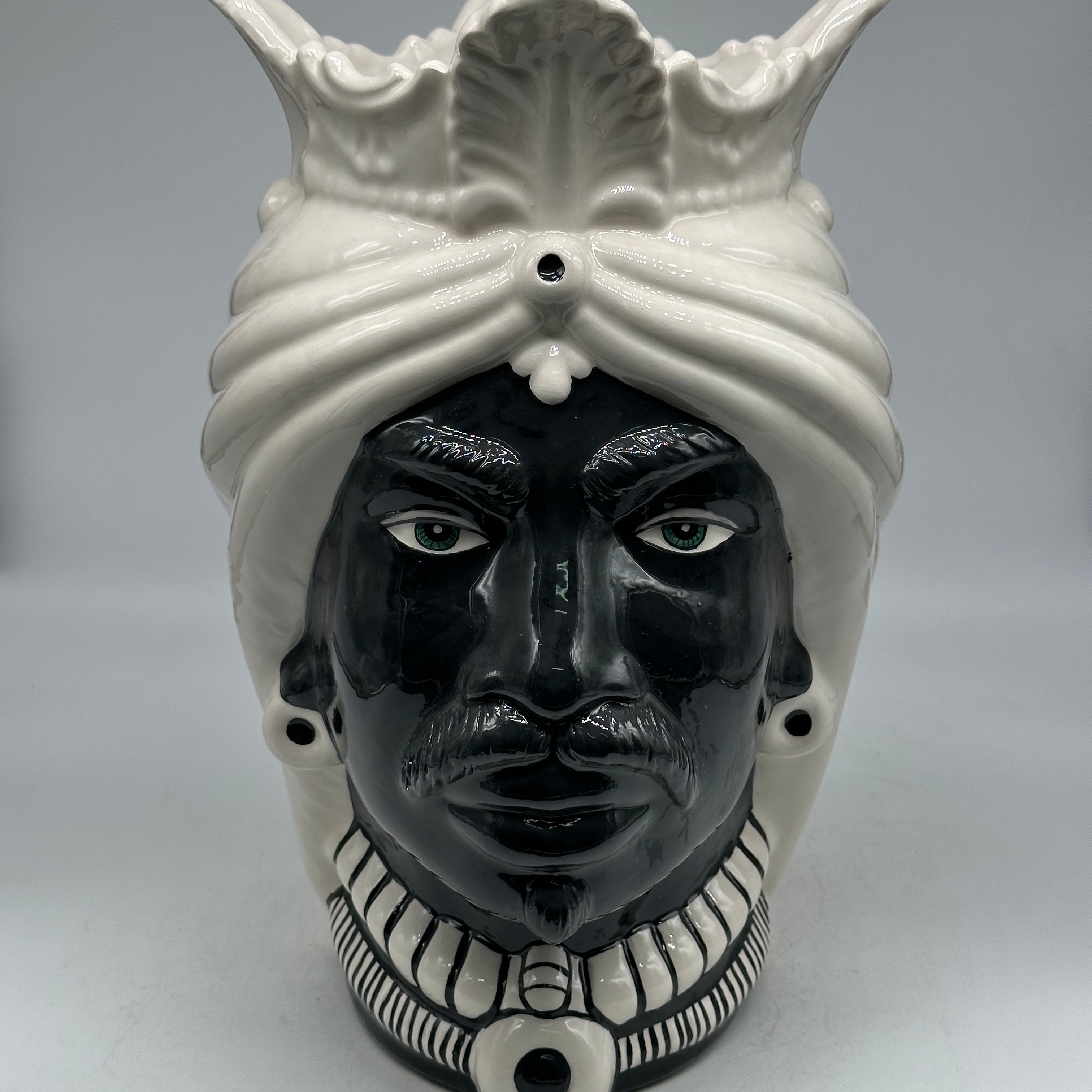 Teste di Moro Afro Ceramica Caltagirone cm H.35 L.23 Artigianale Bicolore Bianco Nero - TESTE DI MORO