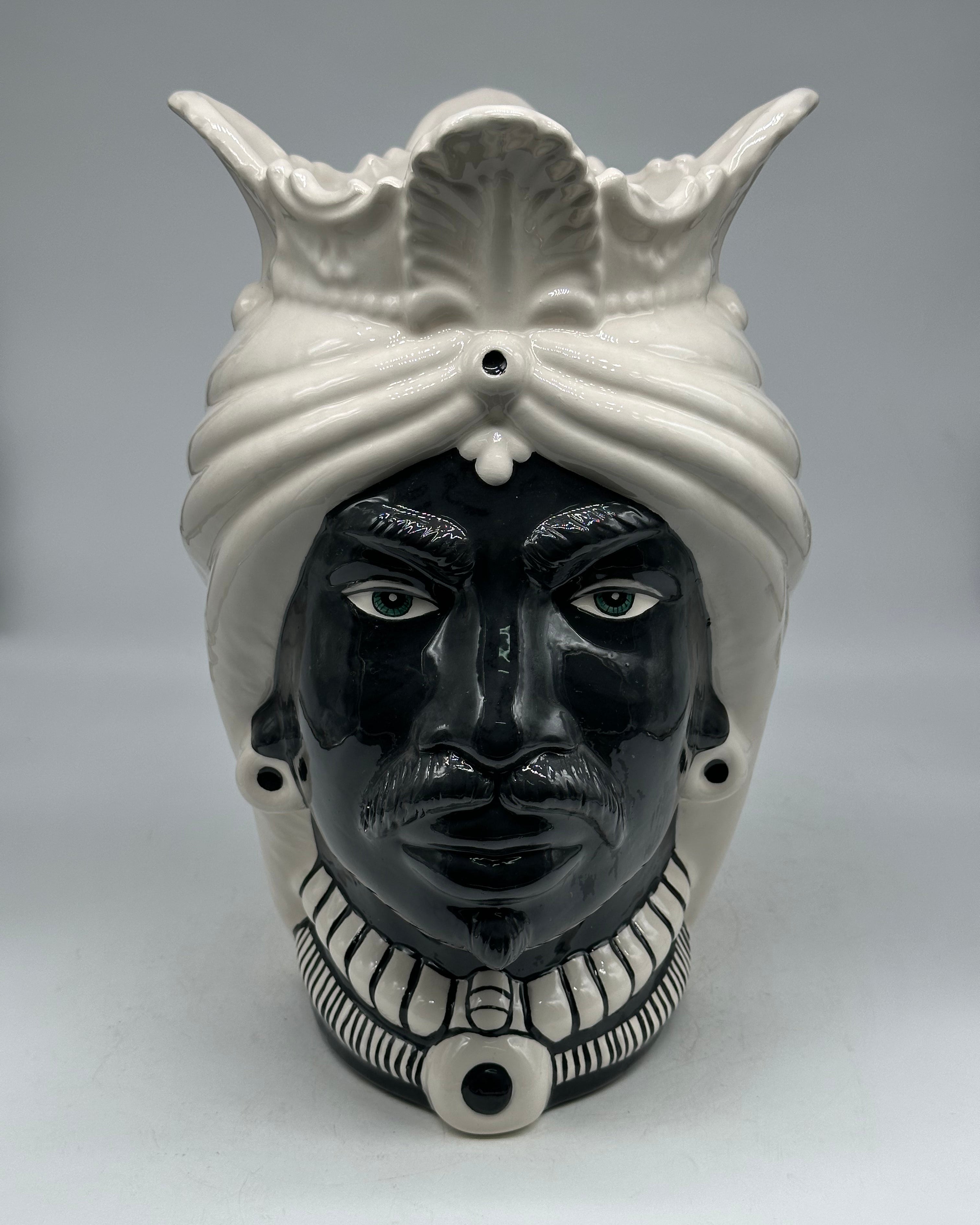 Teste di Moro Afro Ceramica Caltagirone cm H.35 L.23 Artigianale Bicolore Bianco Nero - TESTE DI MORO