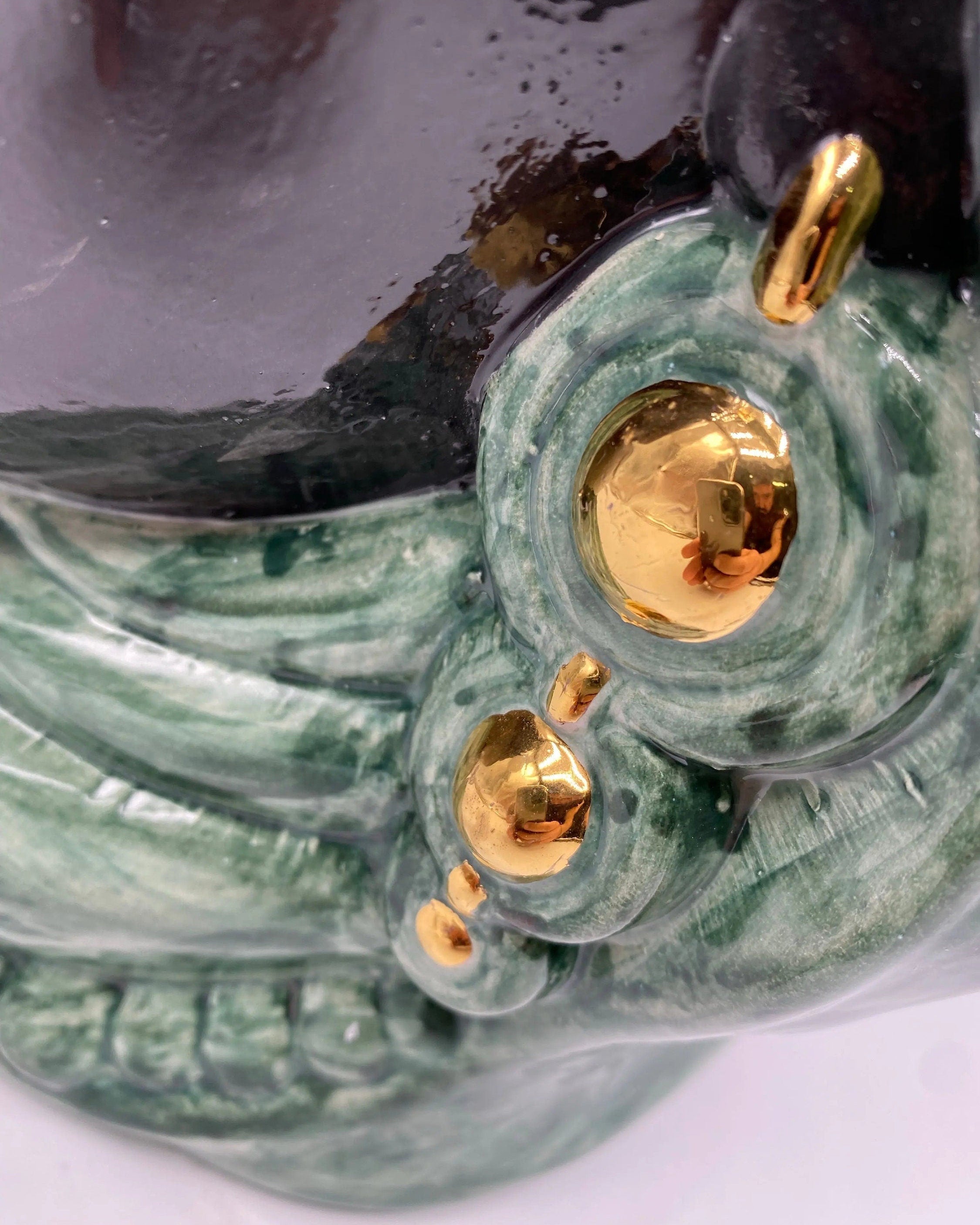 Teste di Moro Afro Ceramica Caltagirone cm H.35 L.23 Artigianale Verde con Oro DD CERAMICHE SICILIANE