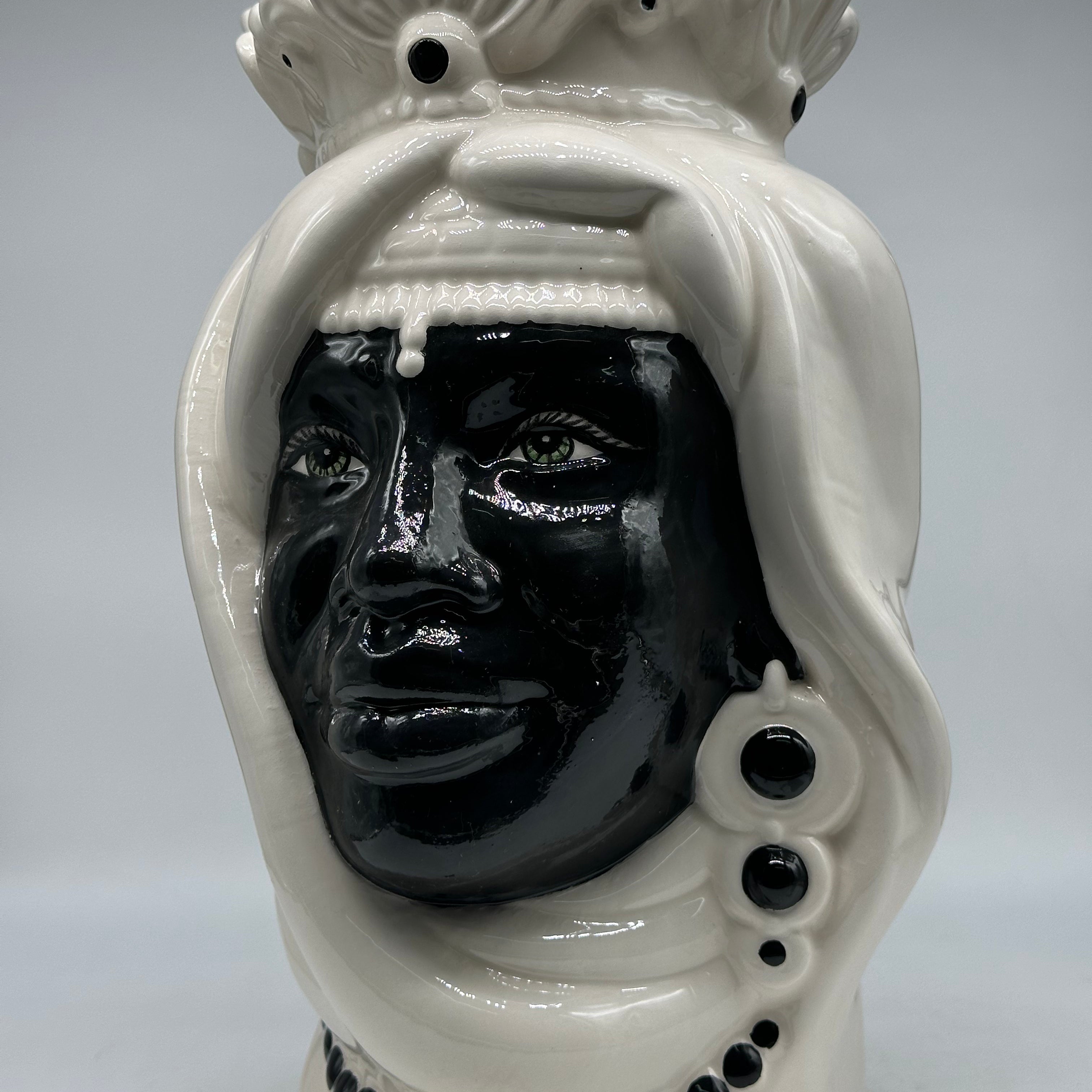Teste di Moro Afro Ceramica Caltagirone cm H.35 L.23 Artigianale Bicolore Bianco Nero - TESTE DI MORO