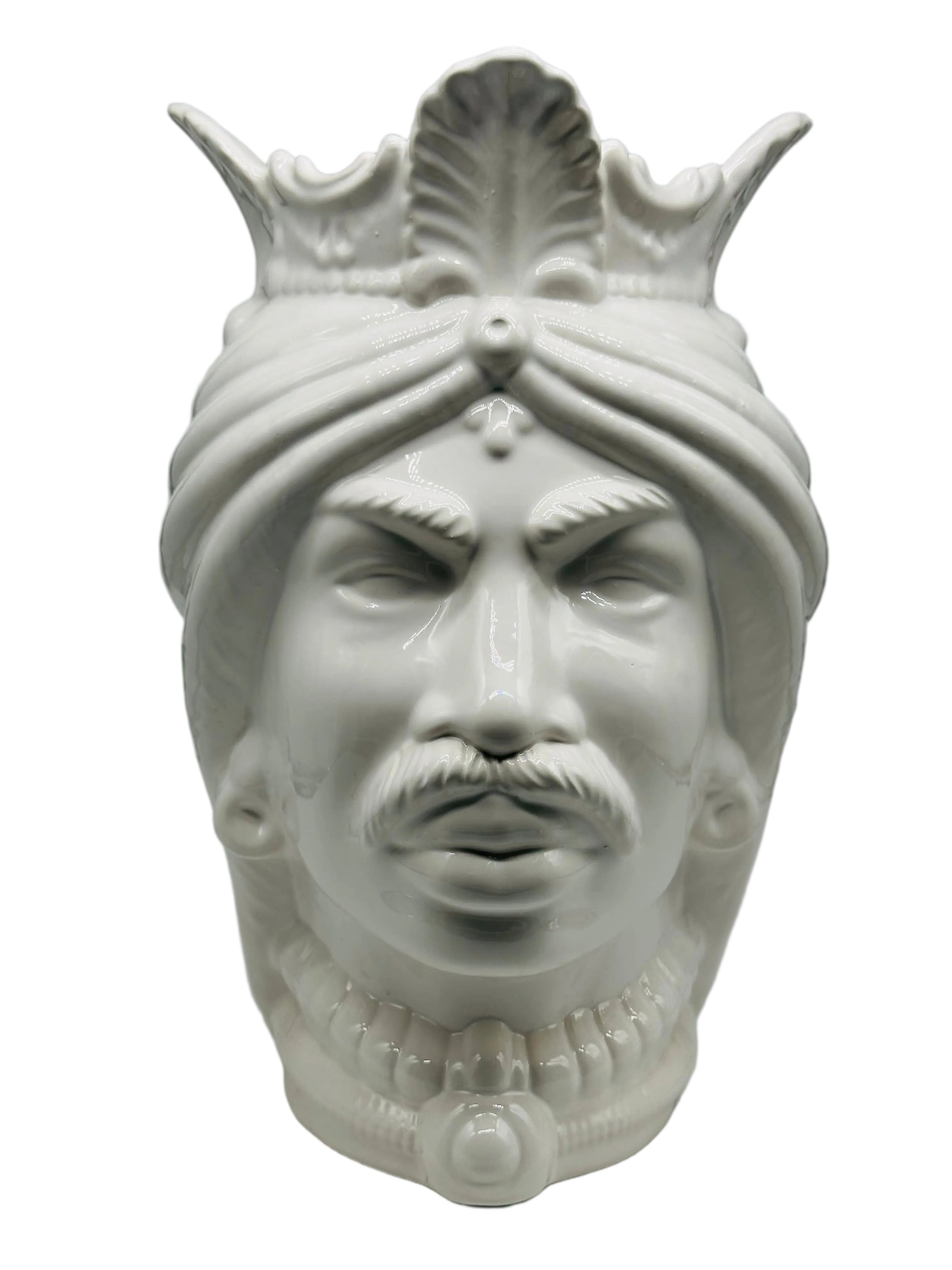 Teste di Moro Afro Ceramica Caltagirone cm H.35 L.23 Artigianale Bianco DD CERAMICHE SICILIANE