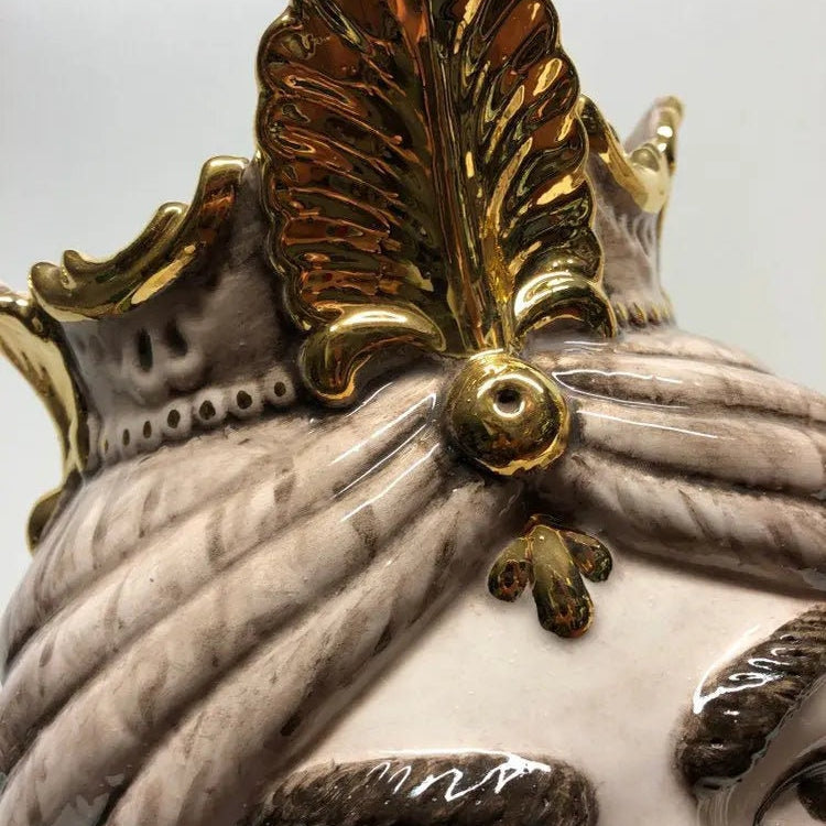 Teste di Moro Afro Ceramica Caltagirone cm H.35 L.23 Artigianale Écru dettagli Oro DD CERAMICHE SICILIANE