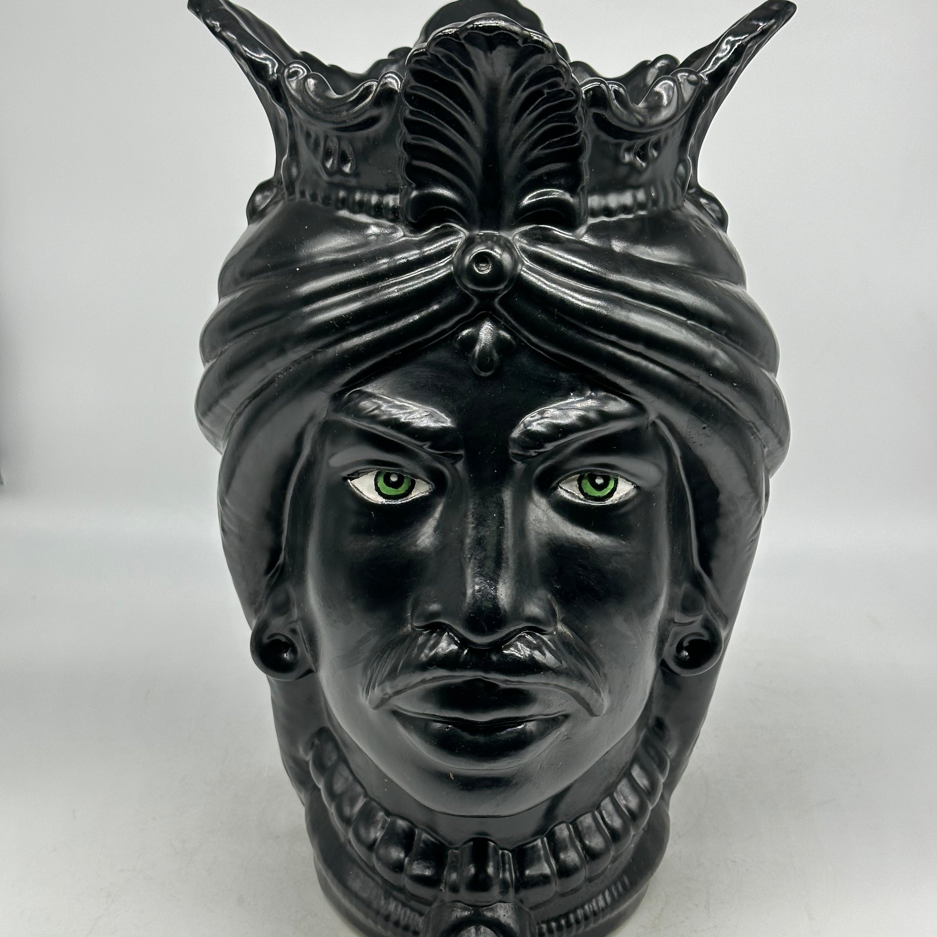 Teste di Moro Afro Ceramica Caltagirone cm H.35 L.23 Artigianale Nero Opaco - Uomo - TESTE DI MORO
