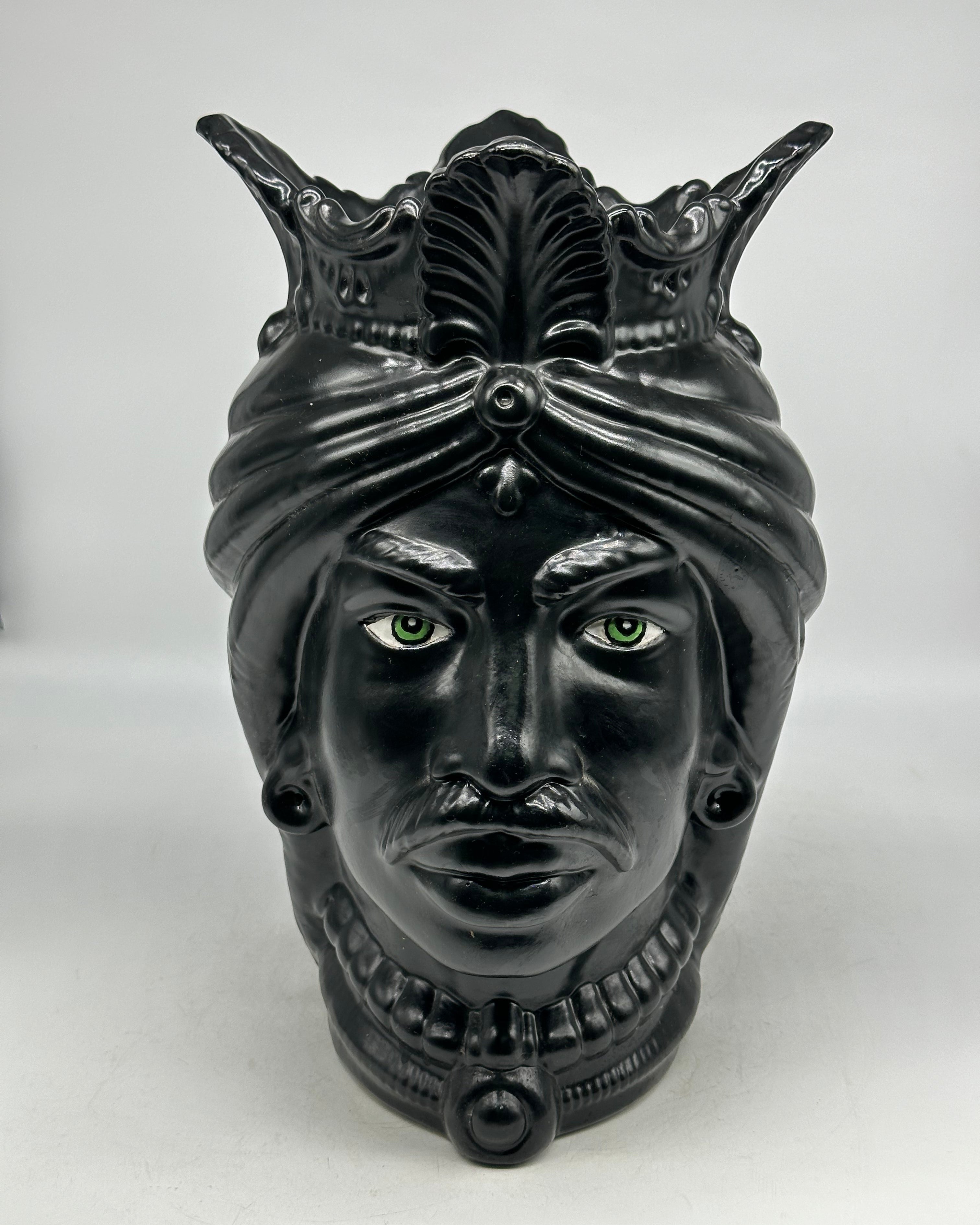 Teste di Moro Afro Ceramica Caltagirone cm H.35 L.23 Artigianale Nero Opaco - Uomo - TESTE DI MORO