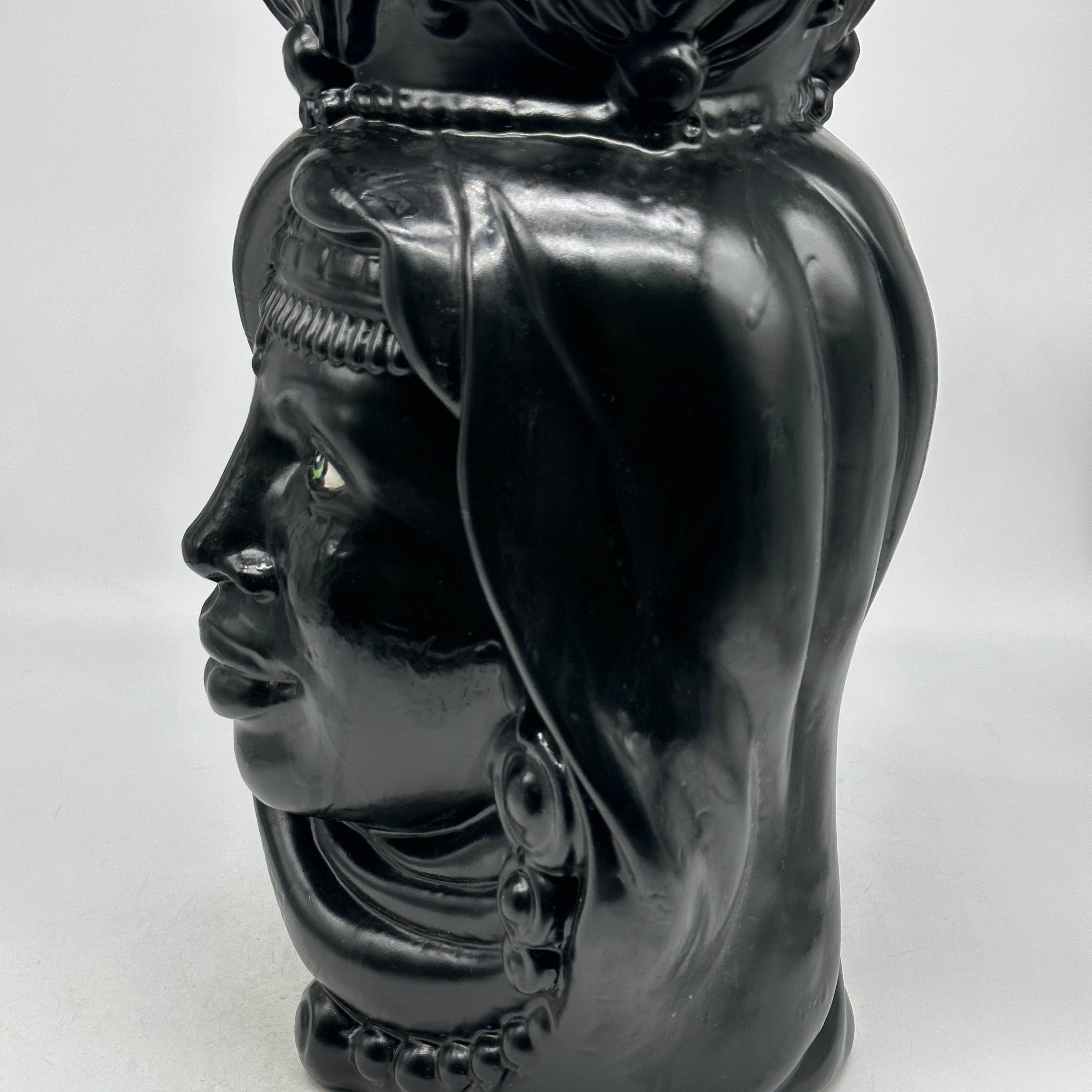 Teste di Moro Afro Ceramica Caltagirone cm H.35 L.23 Artigianale Nero Opaco - TESTE DI MORO