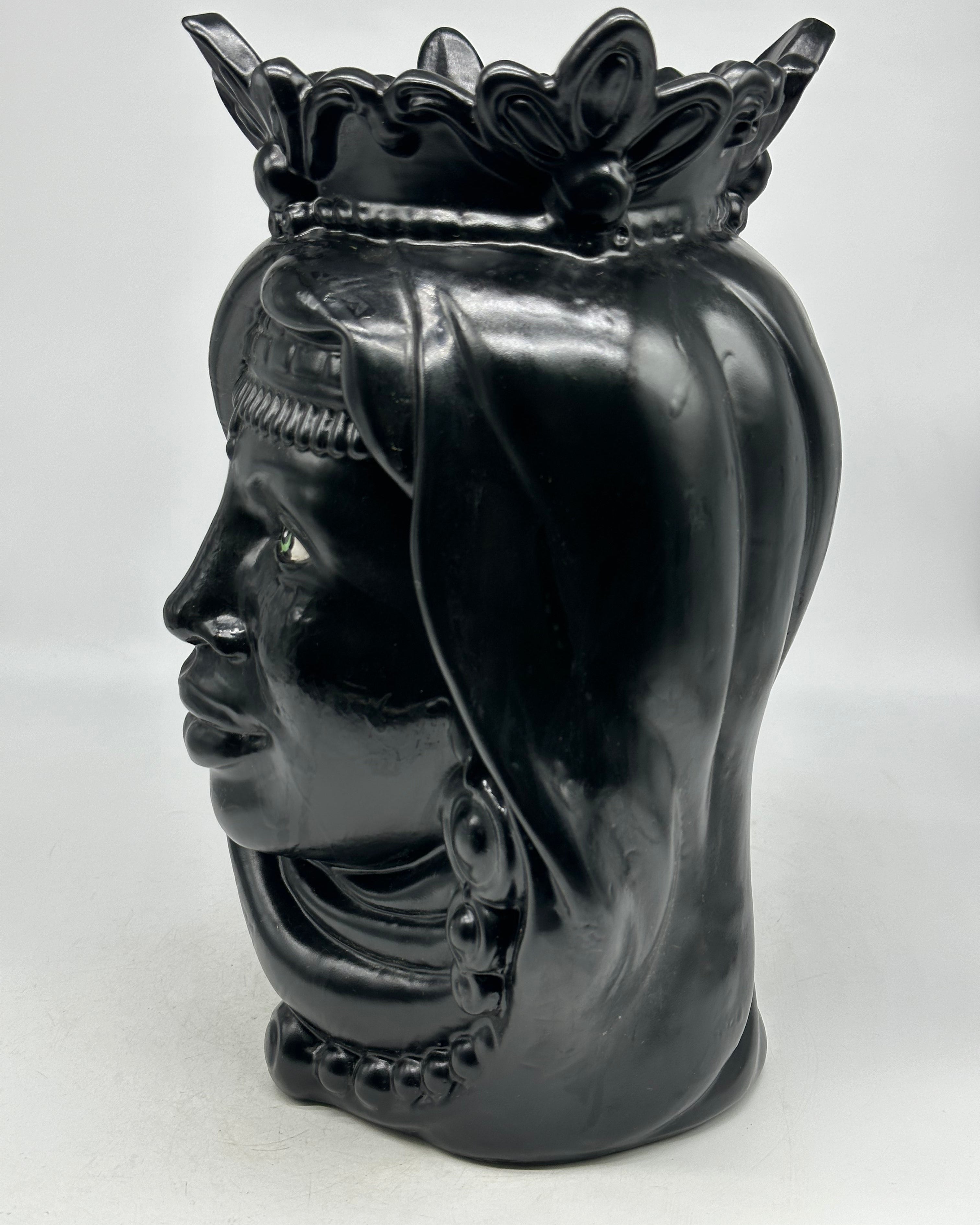 Teste di Moro Afro Ceramica Caltagirone cm H.35 L.23 Artigianale Nero Opaco - TESTE DI MORO
