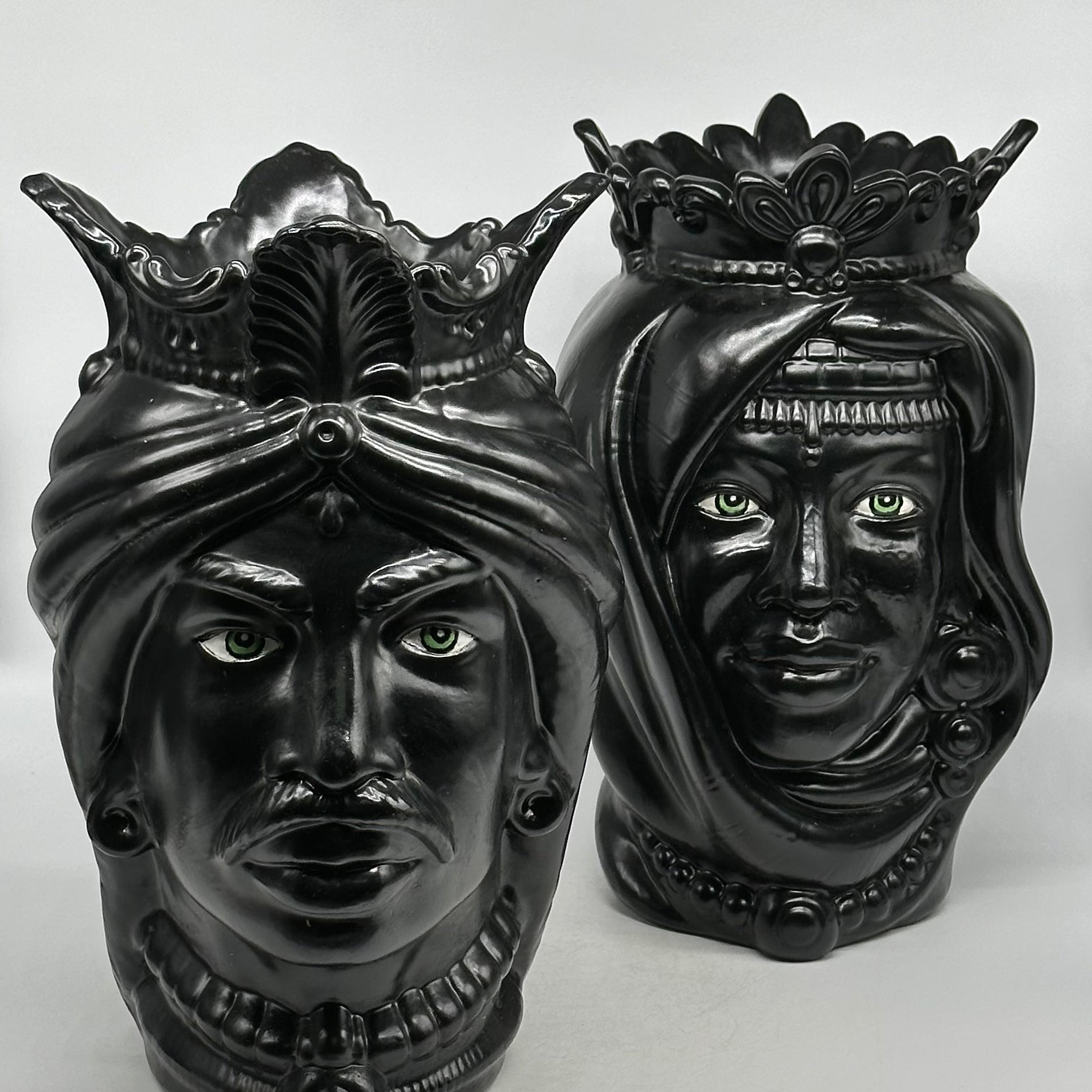 Teste di Moro Afro Ceramica Caltagirone cm H.35 L.23 Artigianale Nero Opaco - TESTE DI MORO