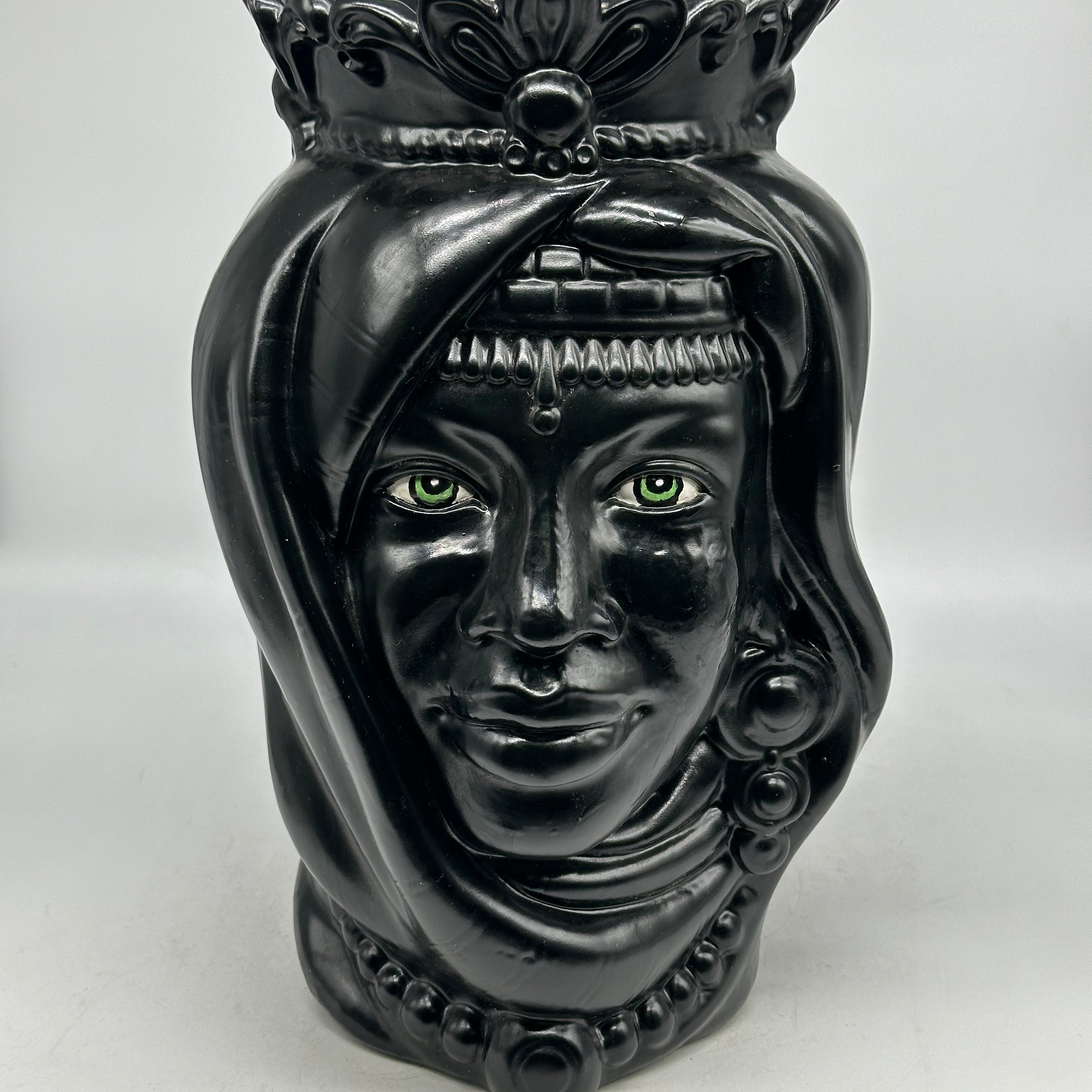 Teste di Moro Afro Ceramica Caltagirone cm H.35 L.23 Artigianale Nero Opaco - Donna - TESTE DI MORO