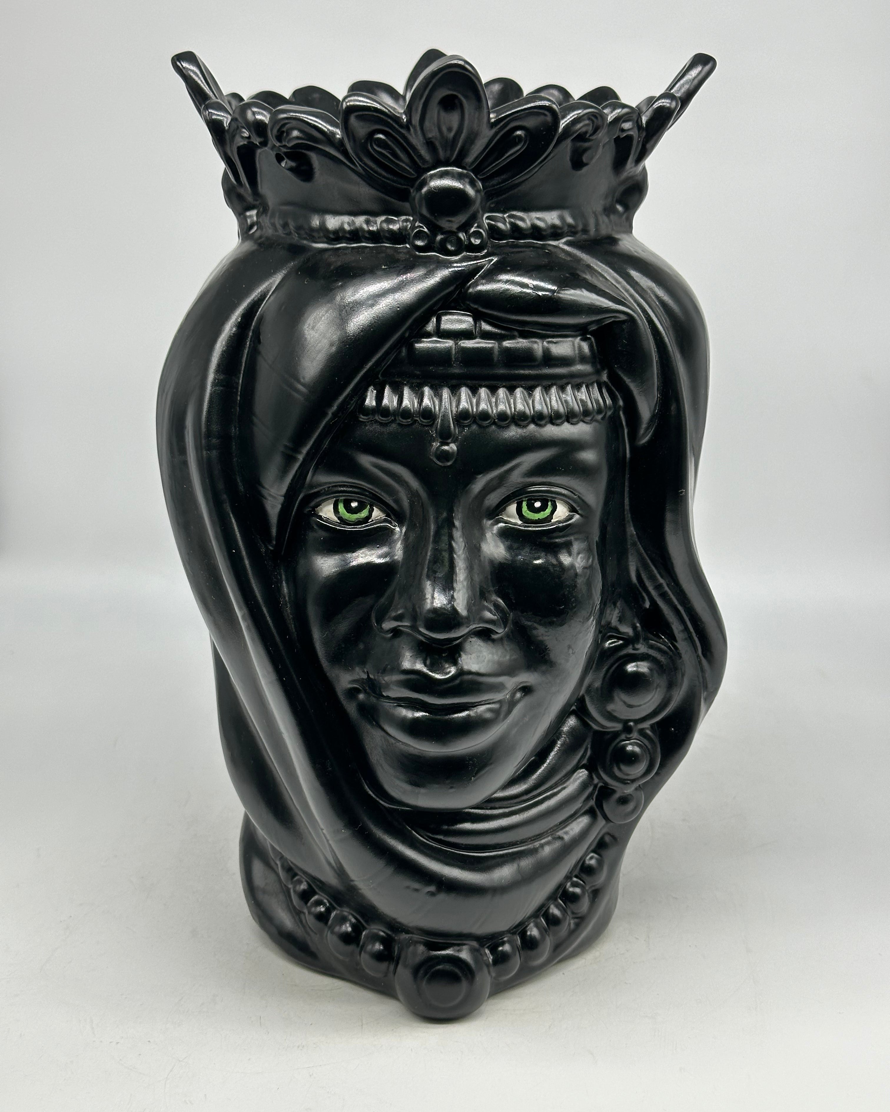 Teste di Moro Afro Ceramica Caltagirone cm H.35 L.23 Artigianale Nero Opaco - Donna - TESTE DI MORO