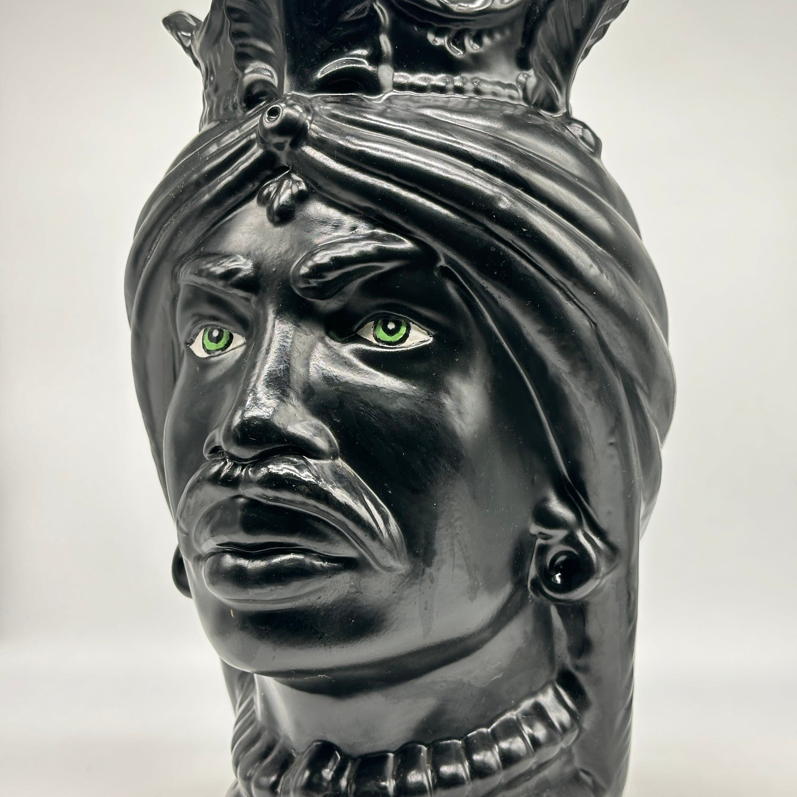 Teste di Moro Afro Ceramica Caltagirone cm H.35 L.23 Artigianale Nero Opaco - TESTE DI MORO