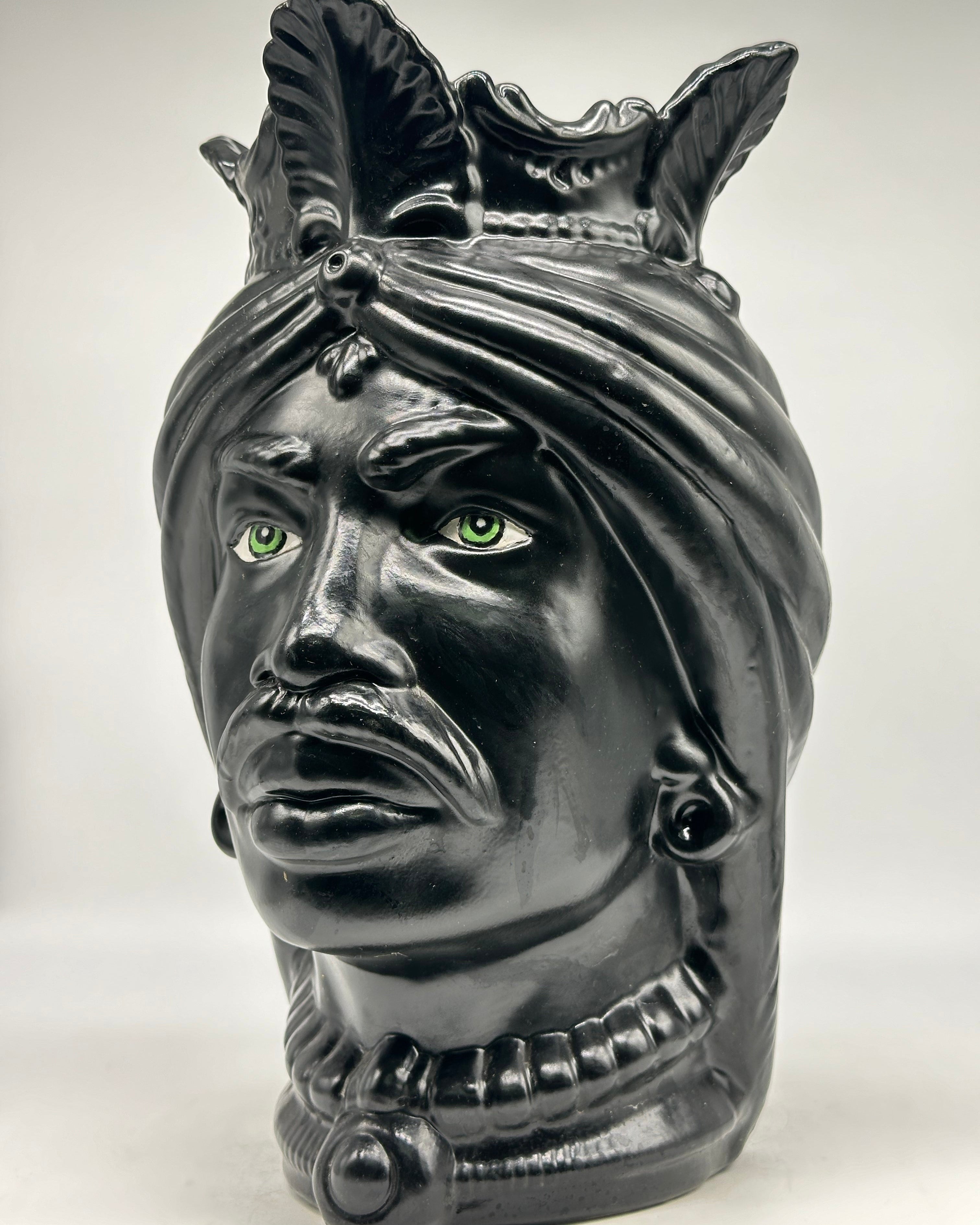 Teste di Moro Afro Ceramica Caltagirone cm H.35 L.23 Artigianale Nero Opaco - TESTE DI MORO
