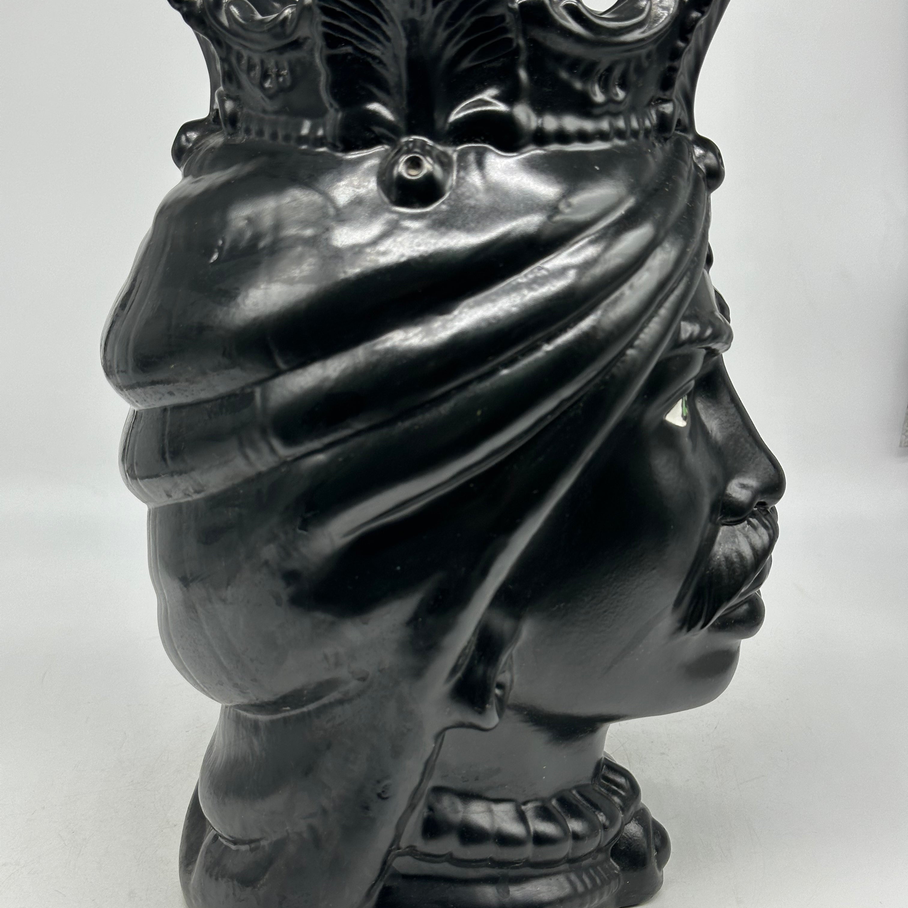 Teste di Moro Afro Ceramica Caltagirone cm H.35 L.23 Artigianale Nero Opaco - TESTE DI MORO