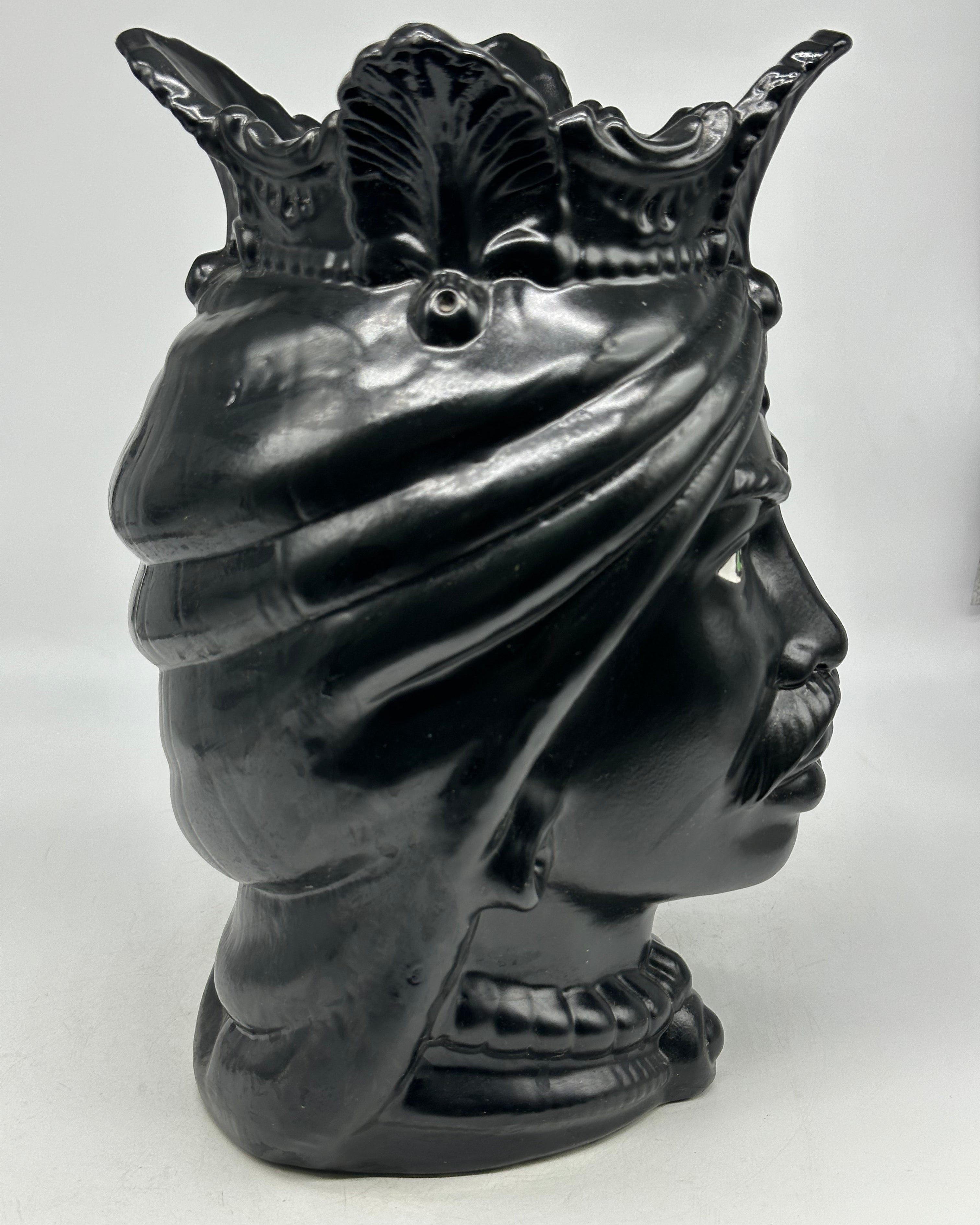 Teste di Moro Afro Ceramica Caltagirone cm H.35 L.23 Artigianale Nero Opaco - TESTE DI MORO