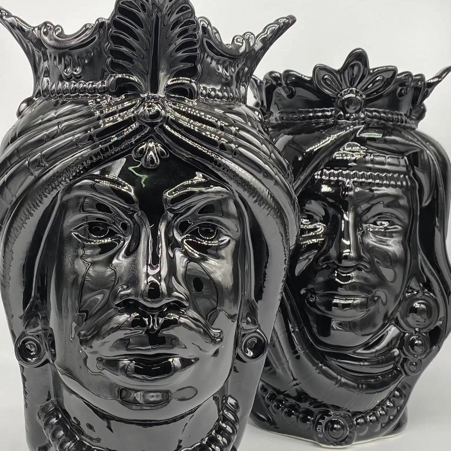 Teste di Moro Afro Ceramica Caltagirone cm H.37 L.24 Artigianale Nero Lucido DD CERAMICHE SICILIANE