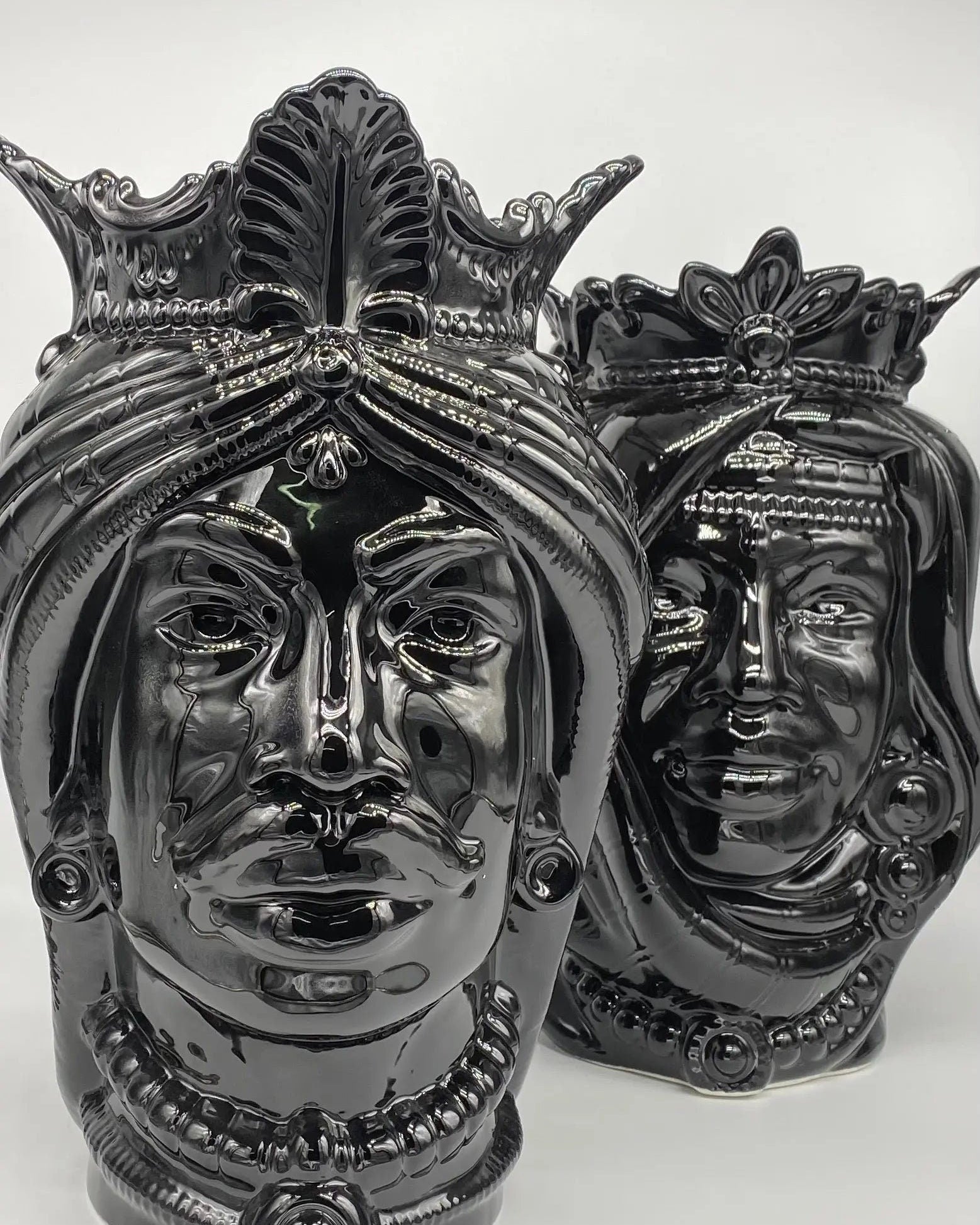 Teste di Moro Afro Ceramica Caltagirone cm H.37 L.24 Artigianale Nero Lucido DD CERAMICHE SICILIANE