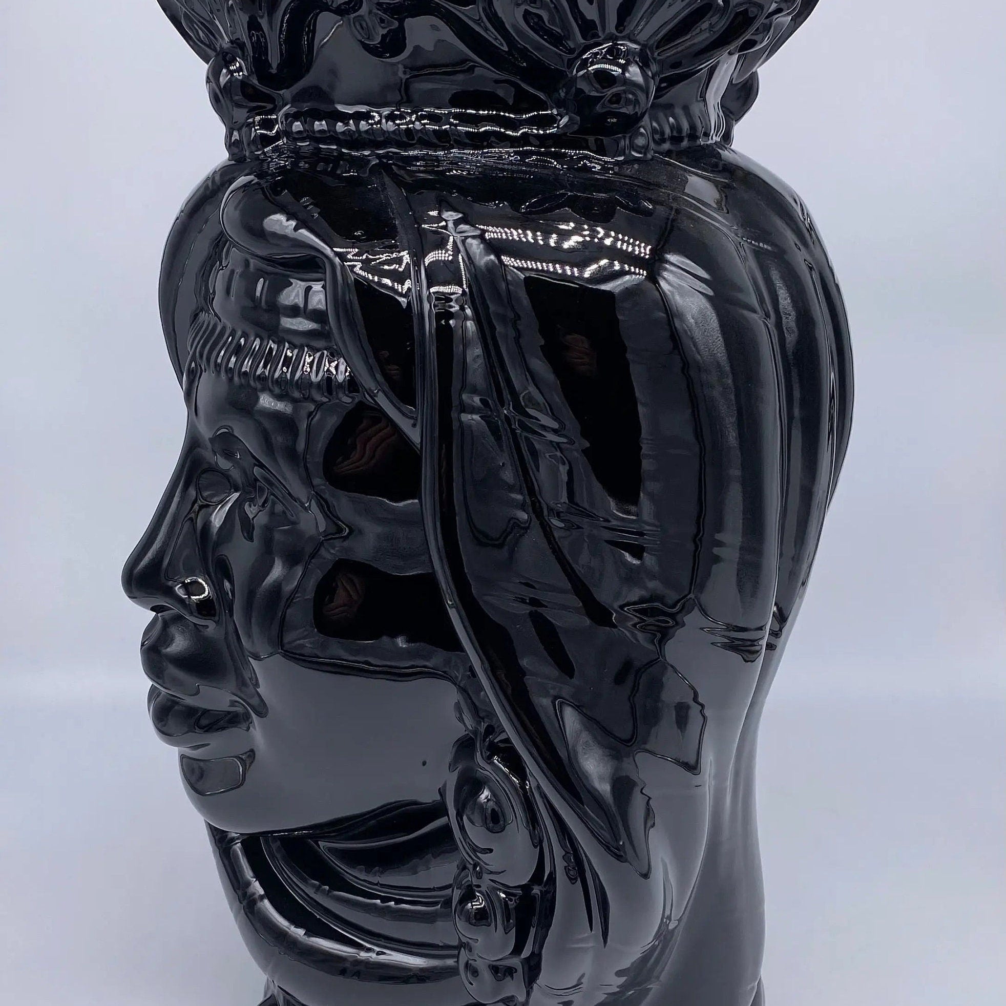 Teste di Moro Afro Ceramica Caltagirone cm H.37 L.24 Artigianale Nero Lucido DD CERAMICHE SICILIANE