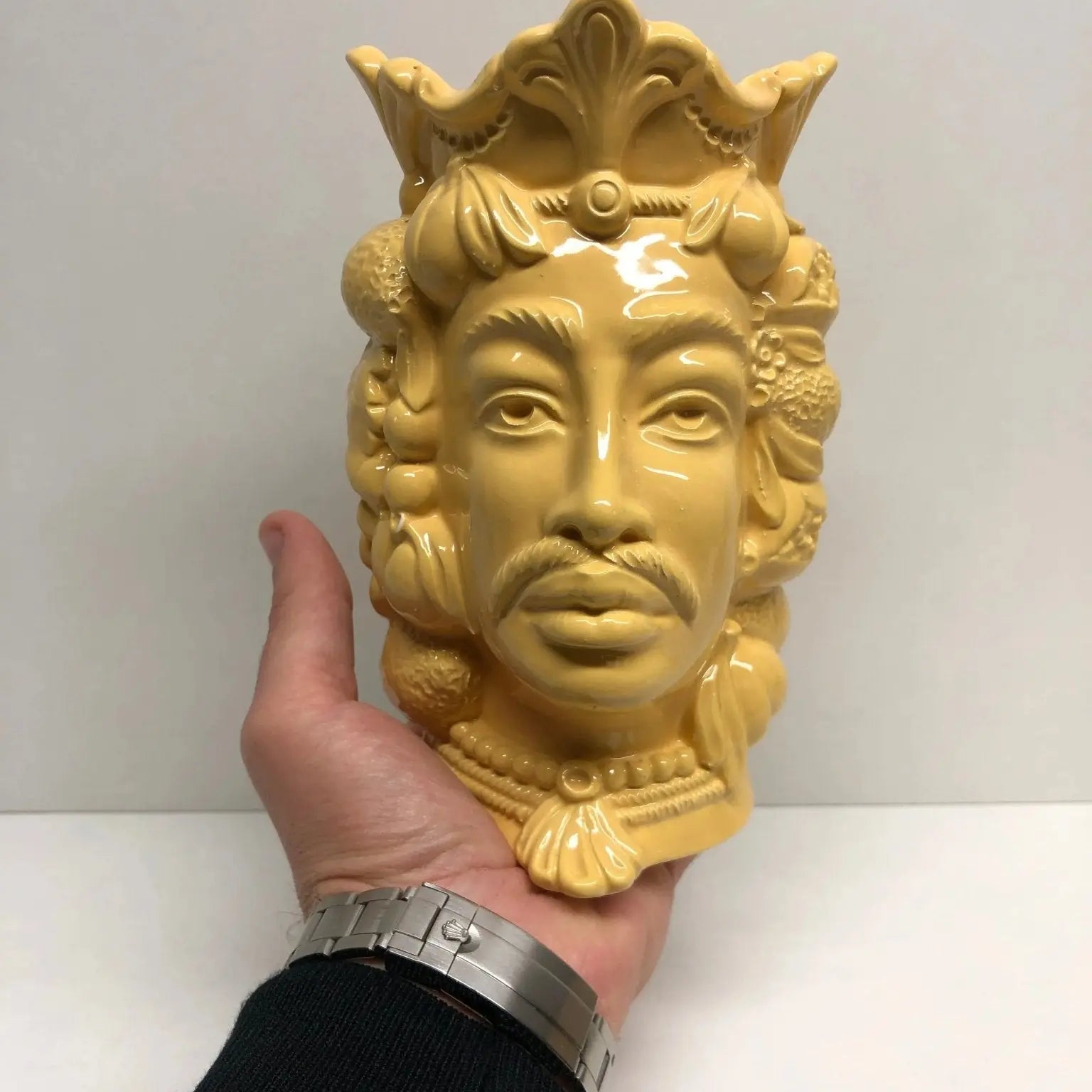 Teste di Moro Afro Frutta Ceramica Caltagirone cm H.18 L.12 Artigianale Giallo - DD CERAMICHE SICILIANE