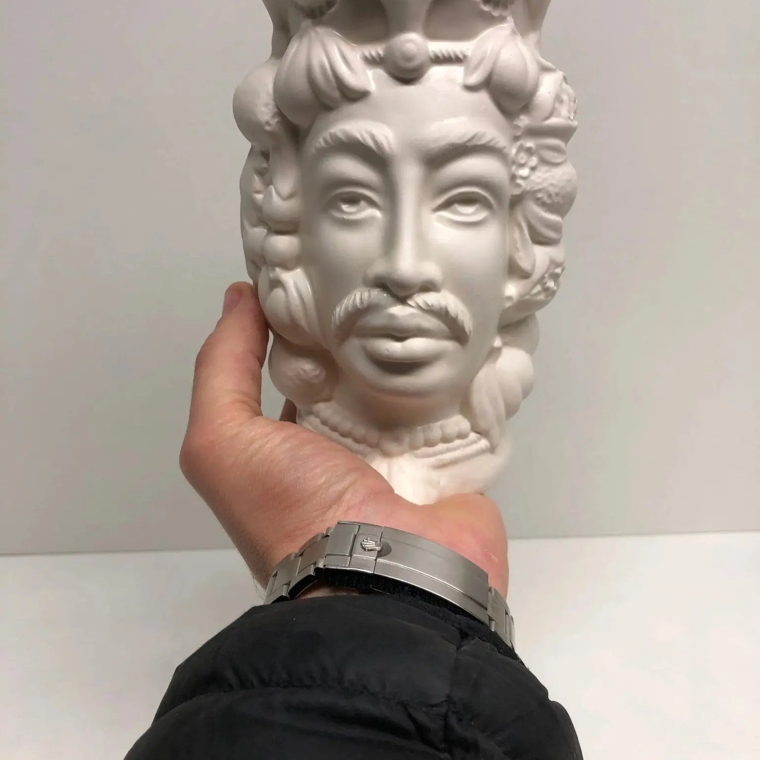 Teste di Moro Afro Frutta Ceramica Caltagirone cm H.18 L.12 Artigianale Bianco Opaco - DD CERAMICHE SICILIANE