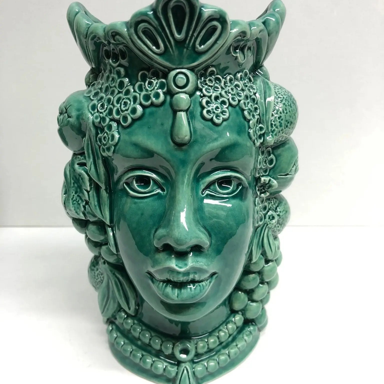 Teste di Moro Afro Frutta Ceramica Caltagirone cm H.18 L.12 Artigianale Verde - DD CERAMICHE SICILIANE