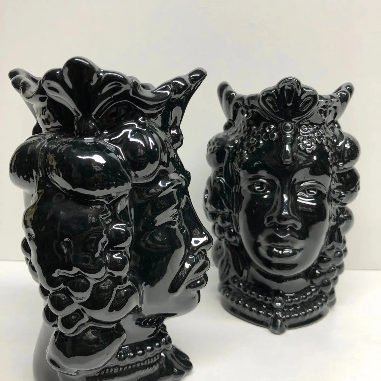 Teste di Moro Afro Frutta Ceramica Caltagirone cm H.18 L.12 Artigianale Nero - DD CERAMICHE SICILIANE