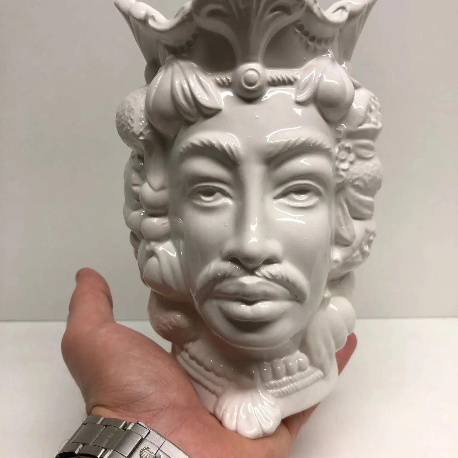 Teste di Moro Afro Frutta Ceramica Caltagirone cm H.18 L.12 Artigianale Bianco Lucido - DD CERAMICHE SICILIANE