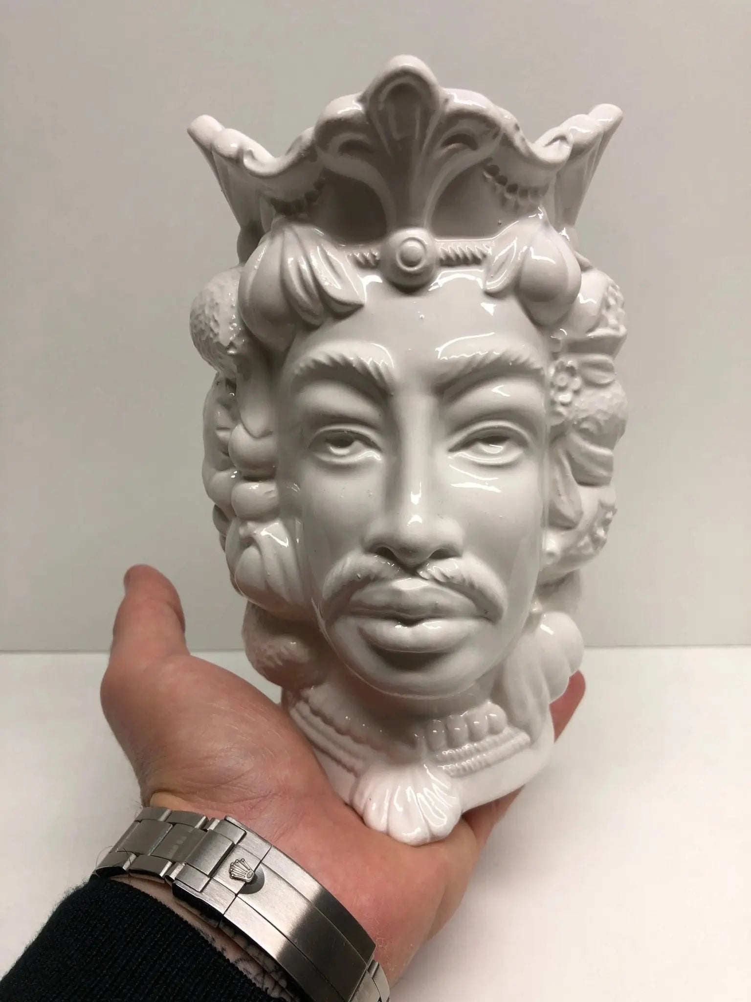 Teste di Moro Afro Frutta Ceramica Caltagirone cm H.18 L.12 Artigianale Bianco Lucido - DD CERAMICHE SICILIANE