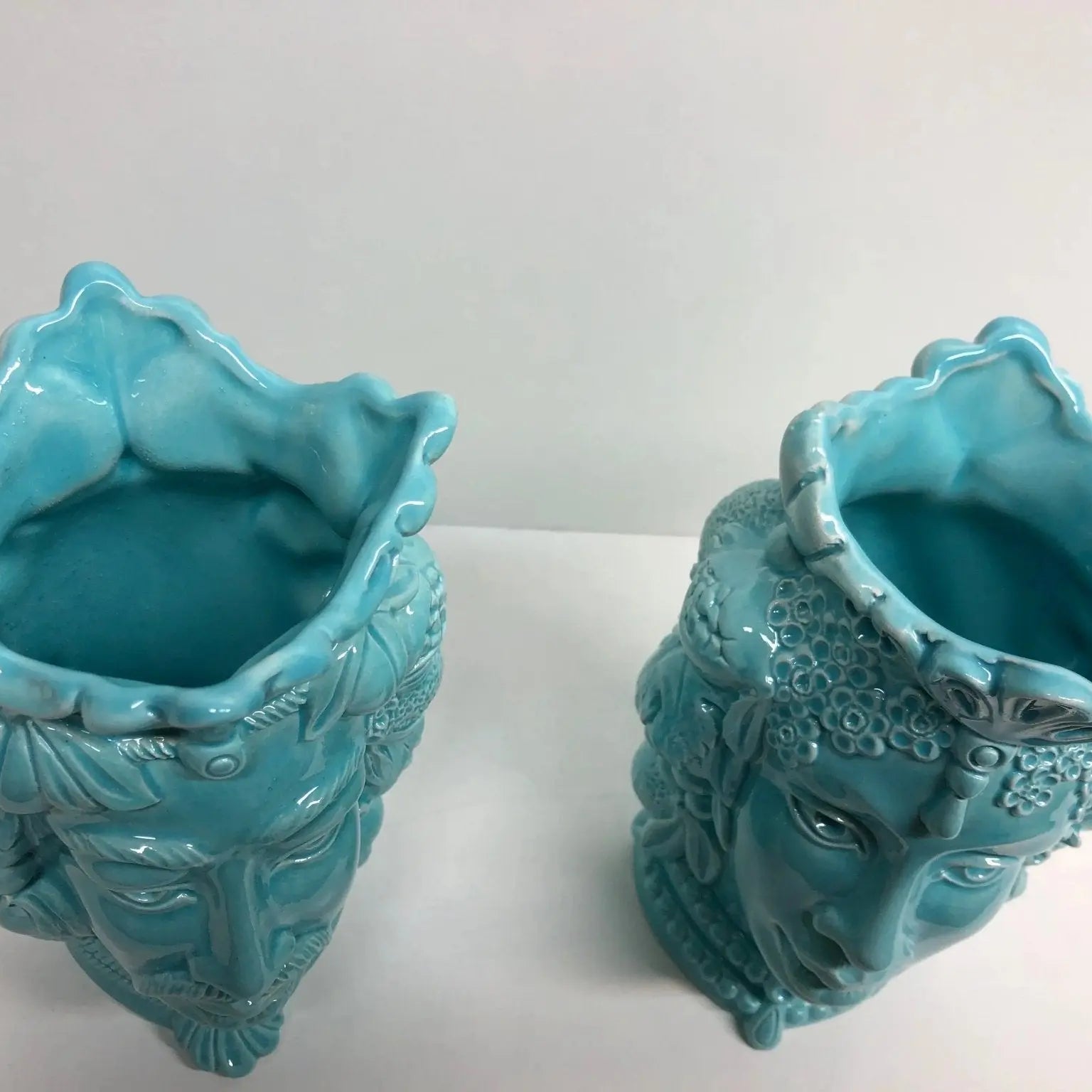 Teste di Moro Afro Frutta Ceramica Caltagirone cm H.18 L.12 Artigianale Celeste - DD CERAMICHE SICILIANE