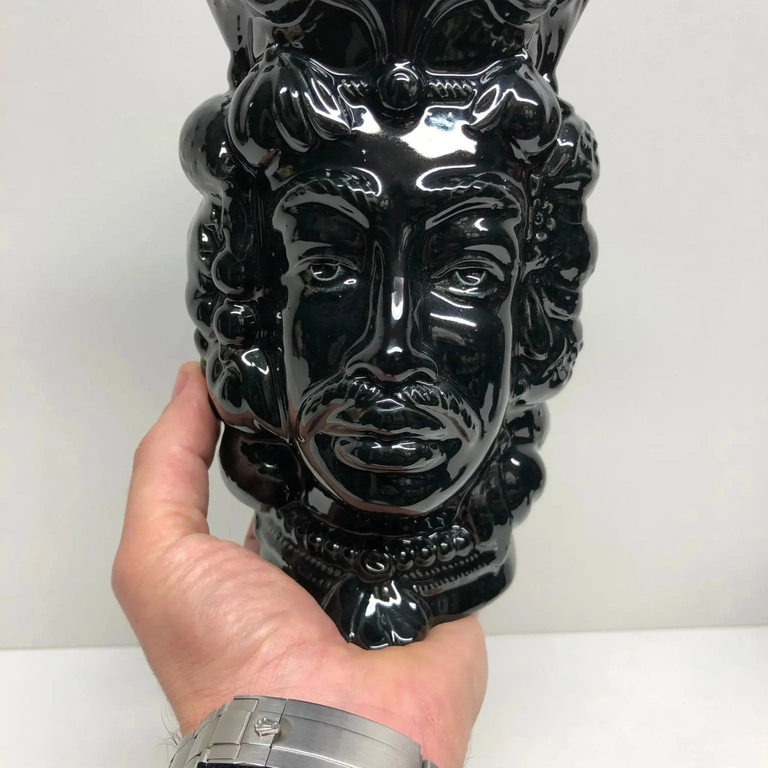 Teste di Moro Afro Frutta Ceramica Caltagirone cm H.18 L.12 Artigianale Nero - DD CERAMICHE SICILIANE